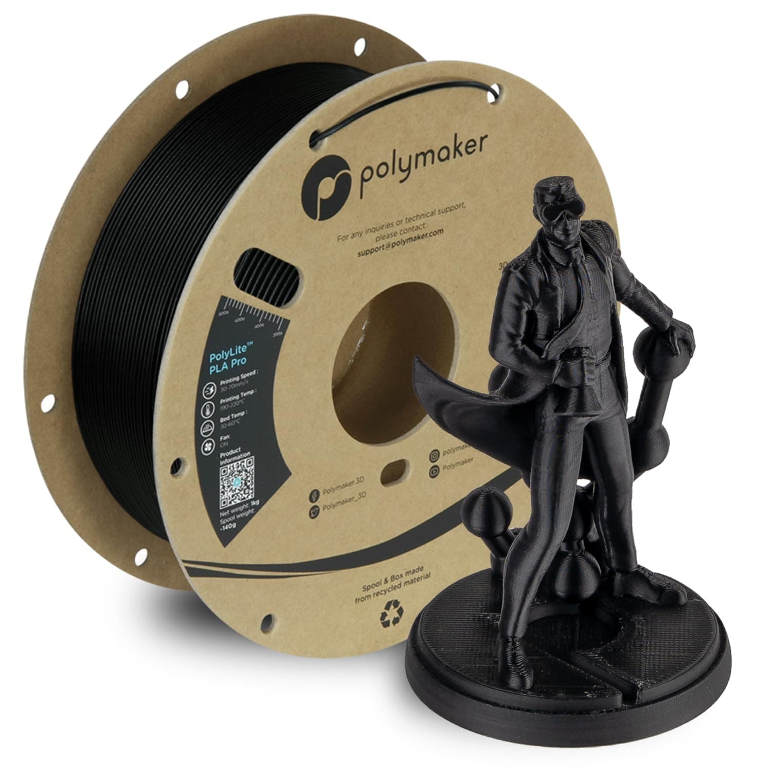 Polymaker PolyLite PLA PRO 1.75mm Black 3D Printer Filament, 1kg - Exceptional Toughness & Rigidity, Easy Printability, AMS Compatibility, Consistent Strength & Color Accuracy