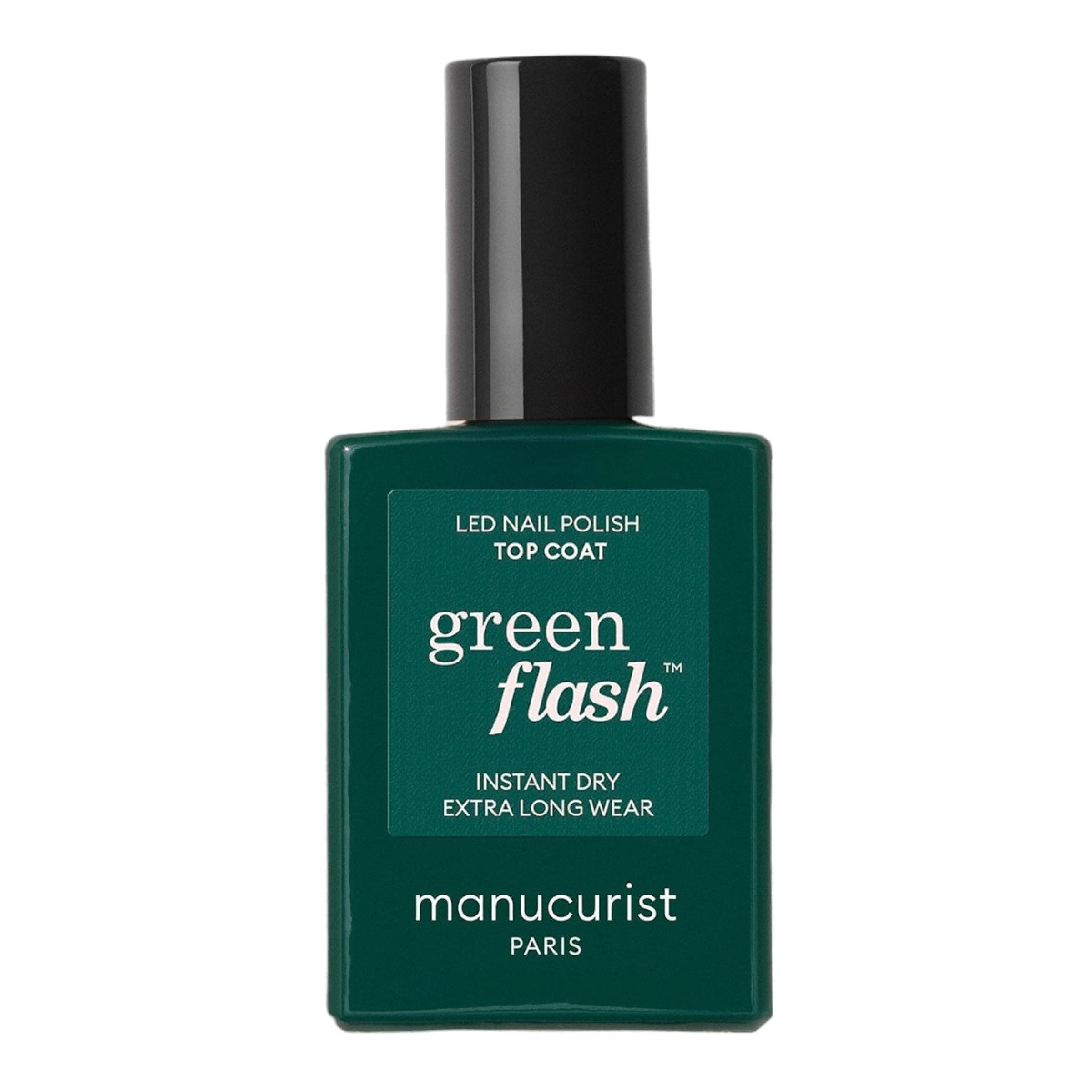 Green Flash Top Coat - Vegan LED Gel Nail Polish Top Coat - Lasts up to 10 Days - 12-Free - Plant-Based Ingredients - Made in France - 0.5 fl oz