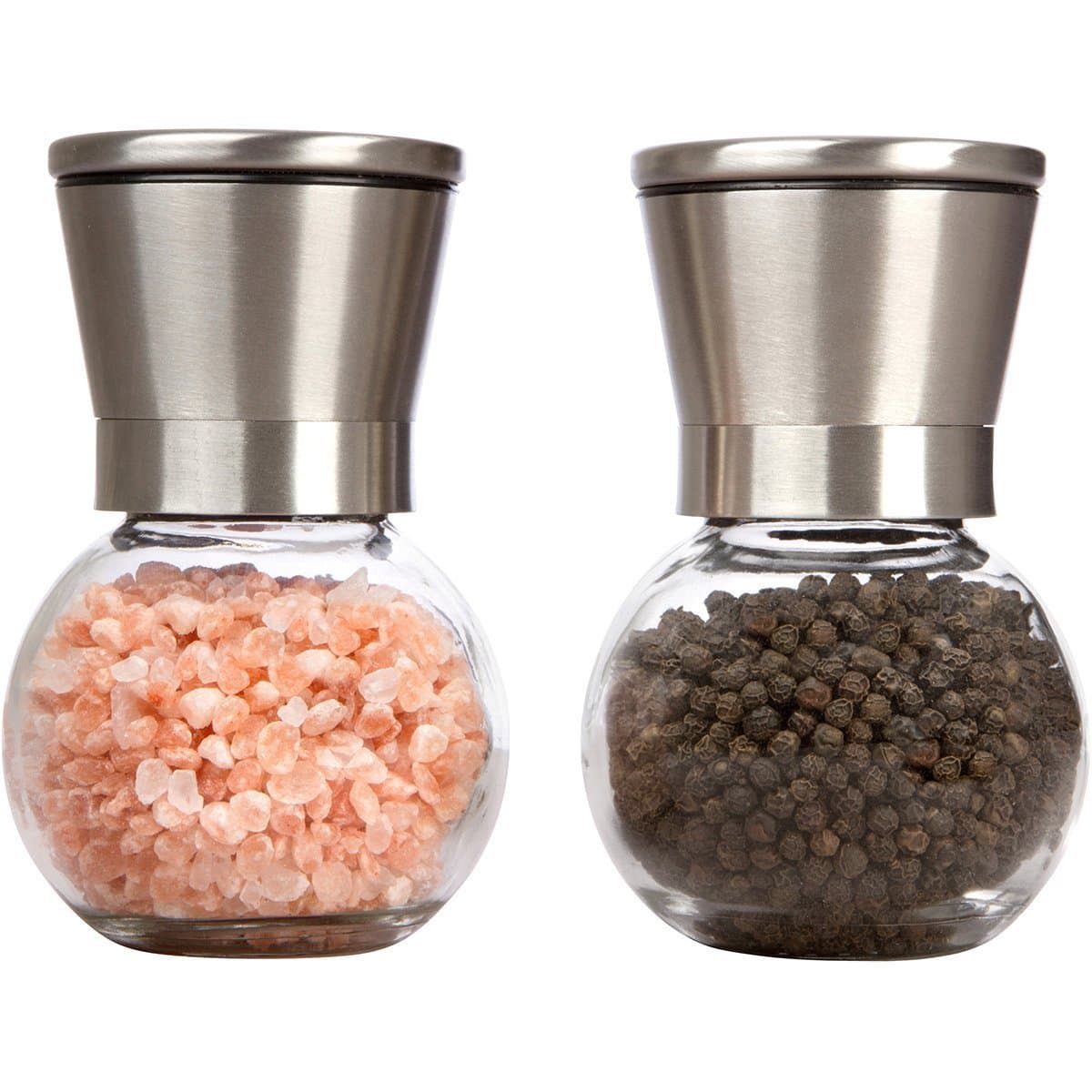 Premium Glass & Stainless Steel Salt and Pepper Grinder Set - Brushed Stainless Steel Pepper Mill & Salt Mill, Adjustable Ceramic Rotor By Ktchen World