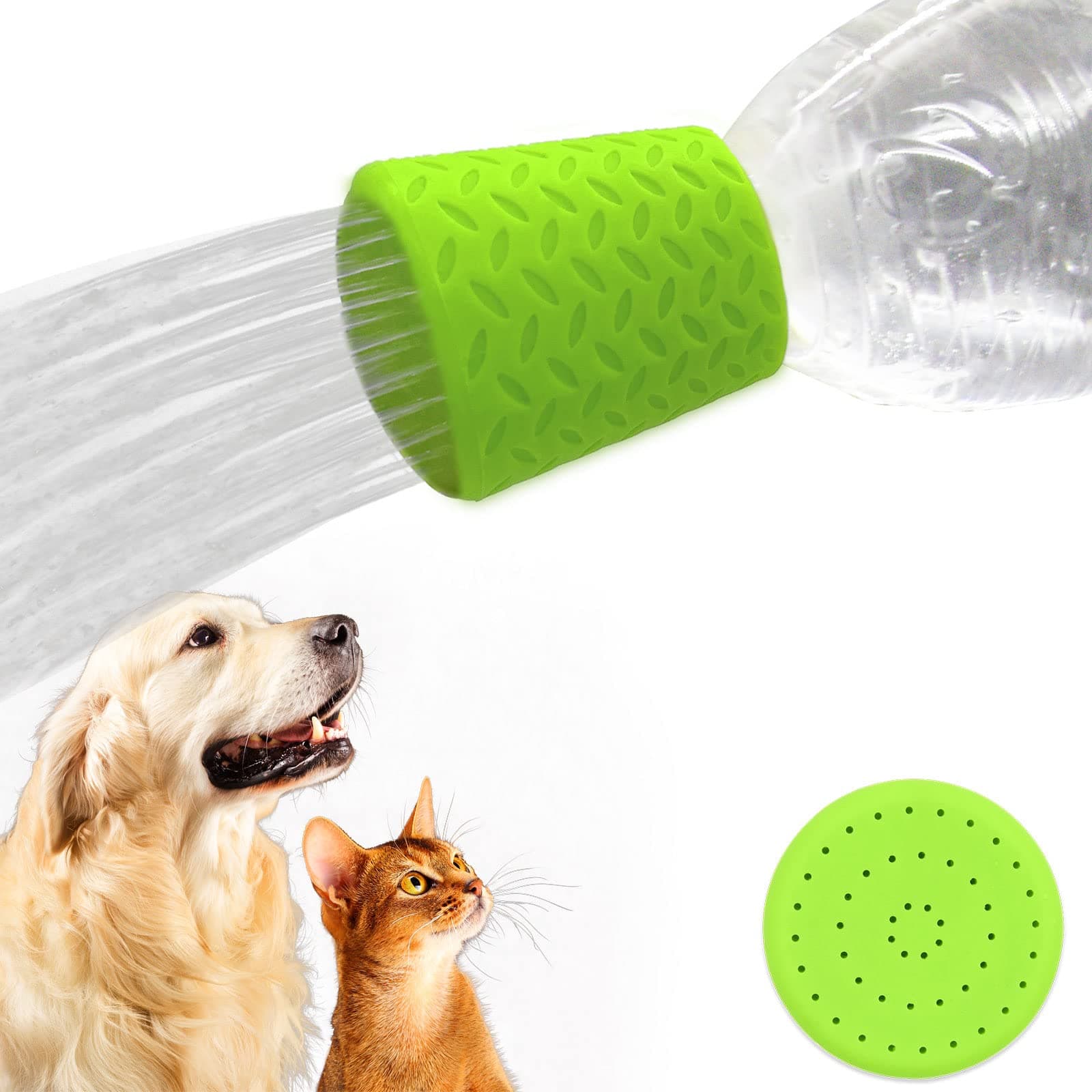 Silicone Dogs Shower Sprayer Head Attachment - Pet Shower Cap Sprinkler | Portable Outdoor Shower Heads for Camping, Hiking, Beach - Fits Most Plastic Mineral Water Bottle, 1 Pack Green