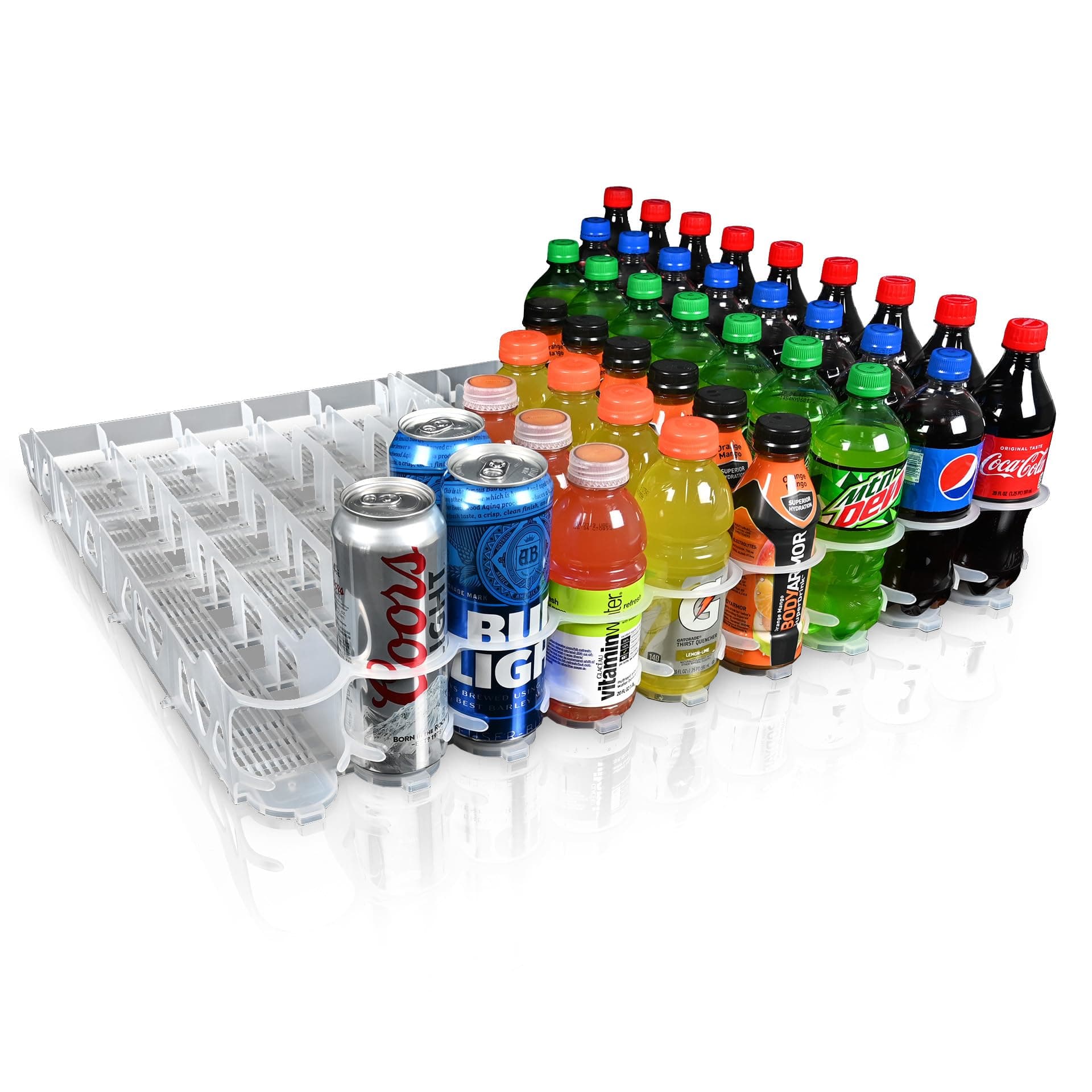 Visi-Slide 20oz Soda Beverage Dispenser - Gravity Fed Glide for Angled Shelves for Coolers, Commercial Refrigerators, Cold Vaults (Pack of 2) Drink Dispenser and Organizer for Cans, Bottles and More