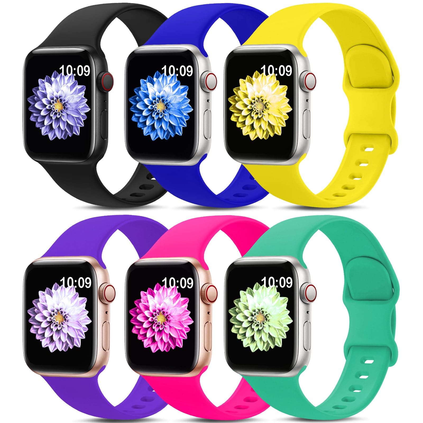 6 Pack Sport Bands Compatible with Apple Watch Band 38mm 40mm 41mm 42mm 44mm 45mm 49mm 46mm,Silicone Waterproof Strap Compatible with iWatch Apple Watch Series 10 9 Ultra 8 7 6 5 4 3 2 1 SE Women Men