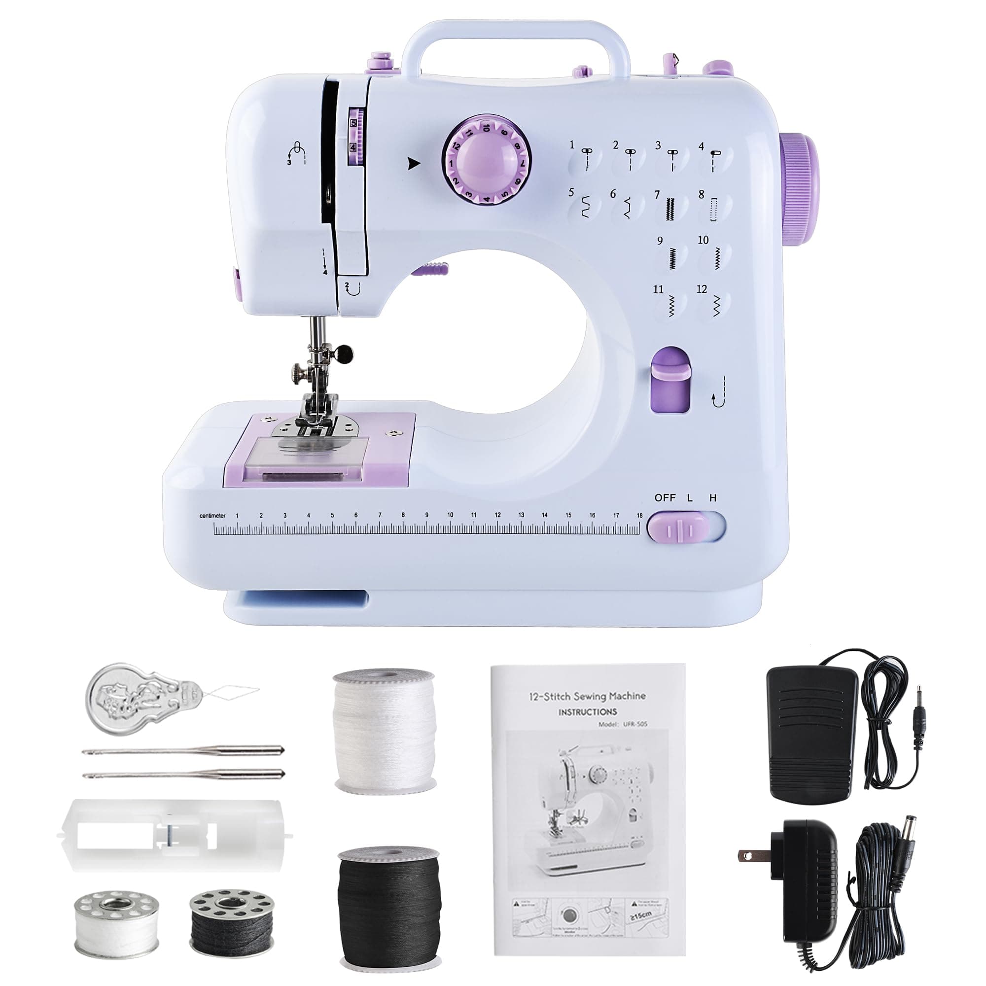 Sewing Machine for Beginners & Kids, Mini Portable Sewing Machines with 12 Built-in Stitch Patterns, 2-Speed Foot Pedal, Perfect for Teaching Daughter Granddaughter to Sew(White)