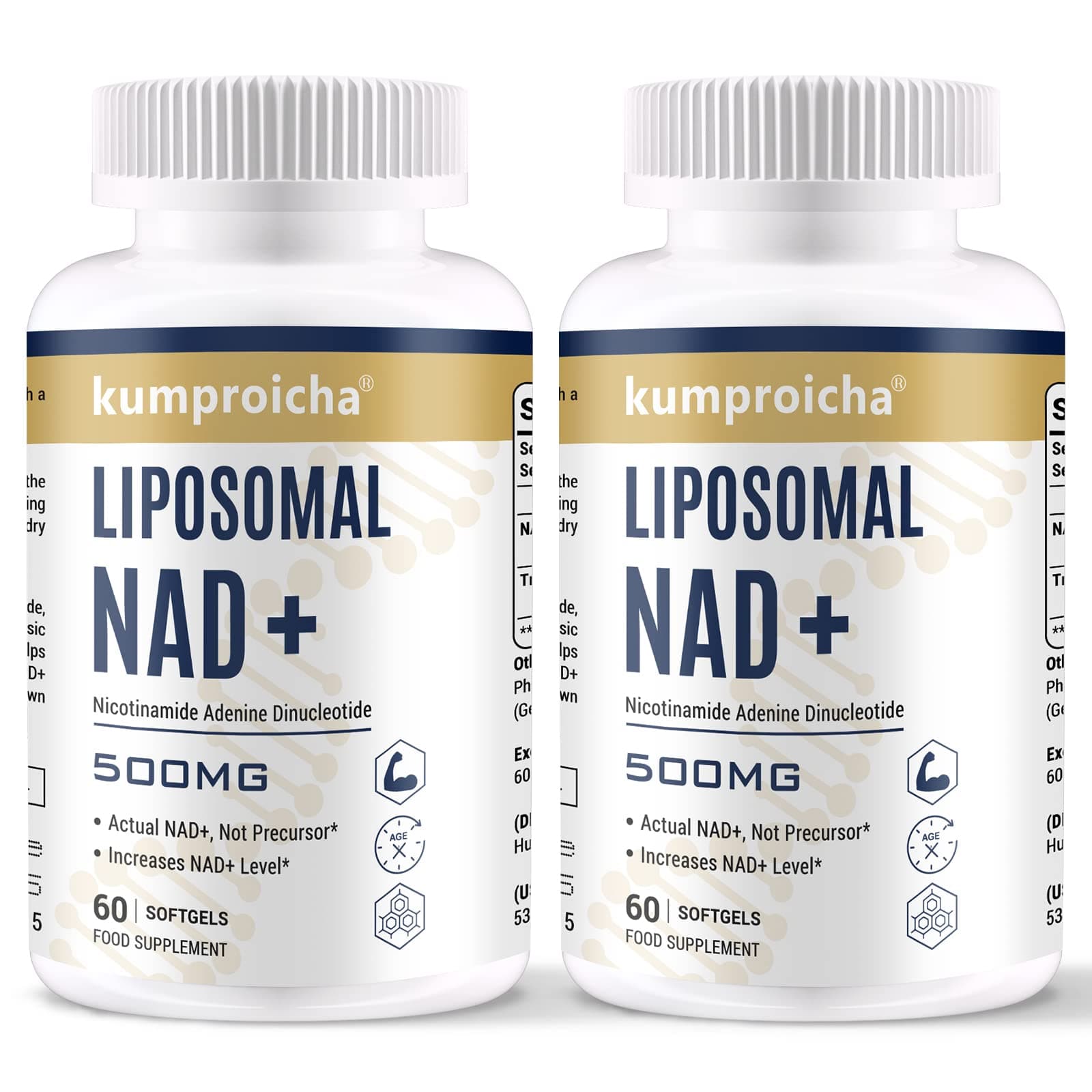 Liposomal NAD+ 500mg with TMG 250mg Softgels, Actual NAD+ Supplement for Cellular Repair & Energy Metabolism (60 Count (Pack of 2))