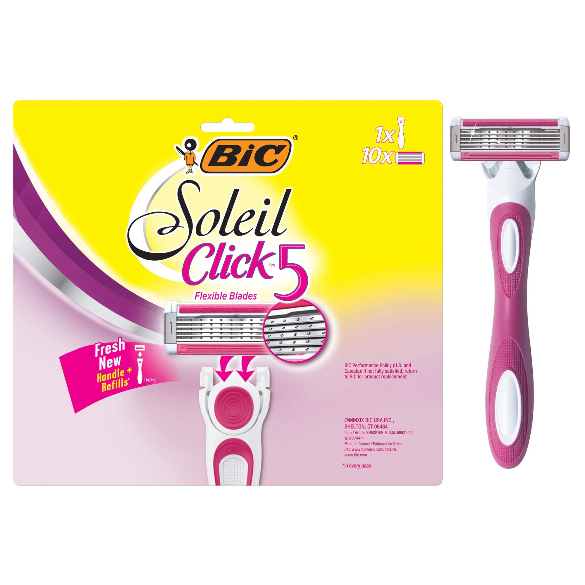 BIC Click 5 Soleil Women's Disposable Razor Refills, 5 Blades With a Moisture Strip For a Smoother Shave, 10 Cartridges Refill Only