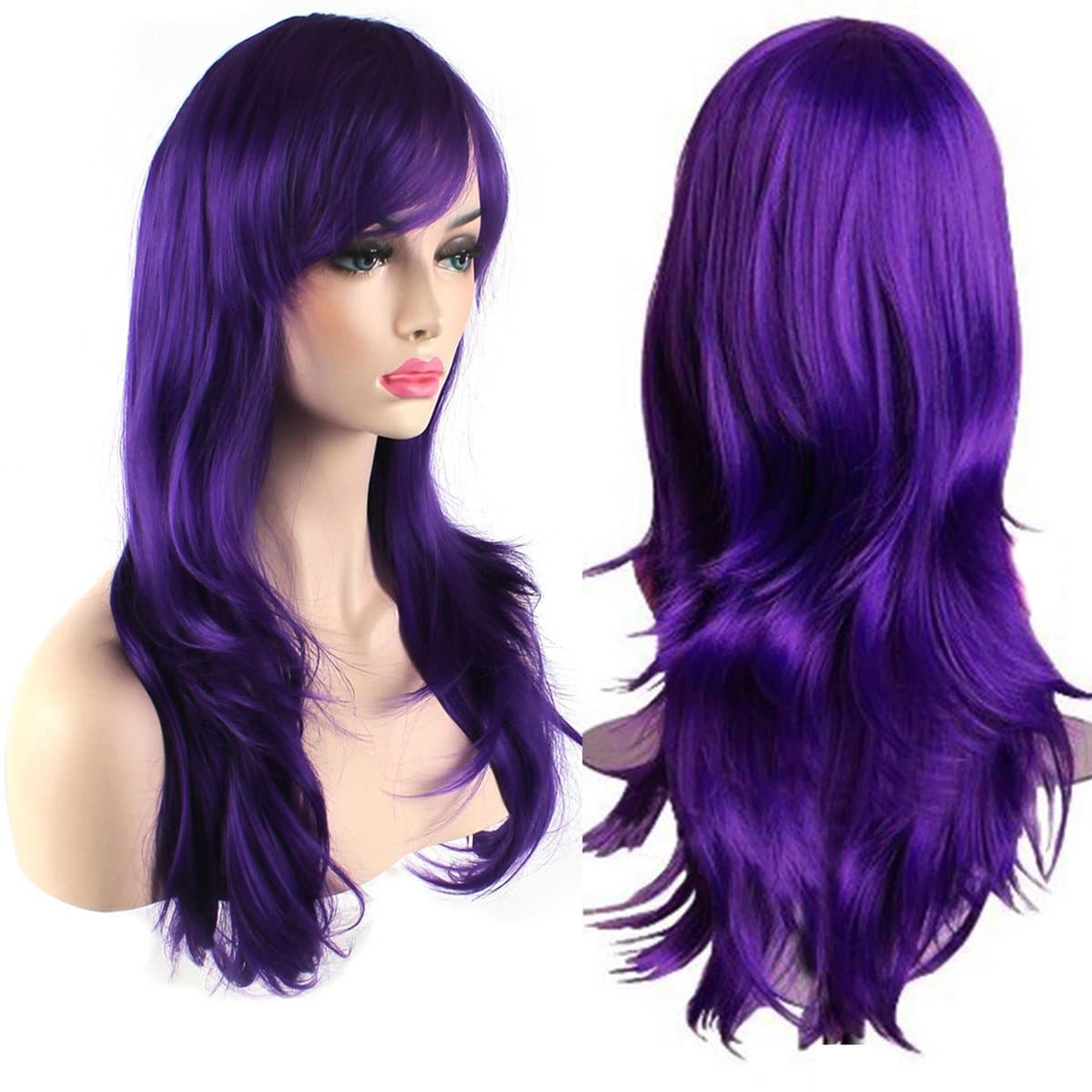 AKStore Women’s Heat Resistant 28-Inch 70cm Long Curly Hair Wig with Wig Cap, Purple