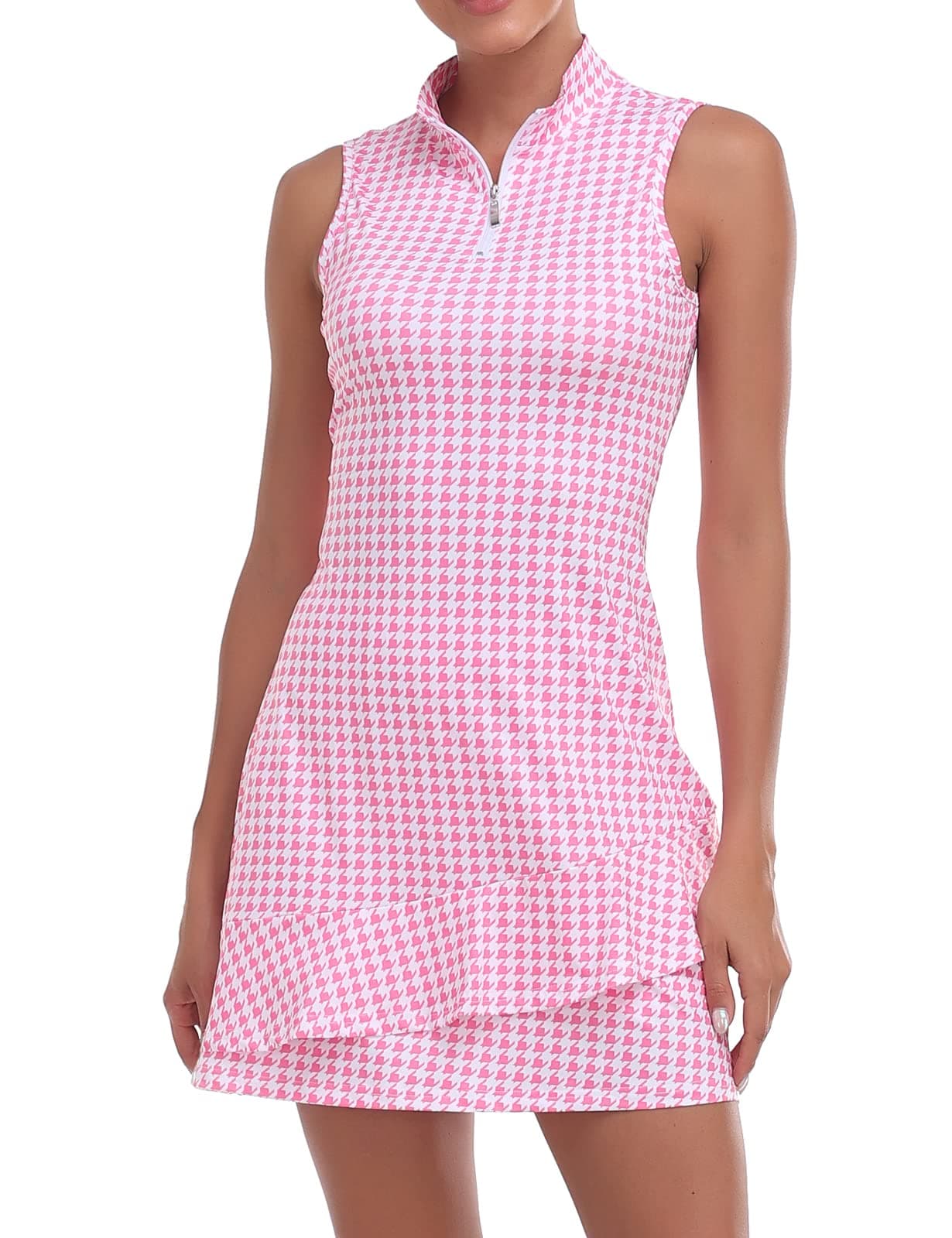 Viracy Tennis Dress for Women Sleeveless Golf Dresses with Shorts and Pockets Ruffle Zip Up Stand Collar Golf Outfits