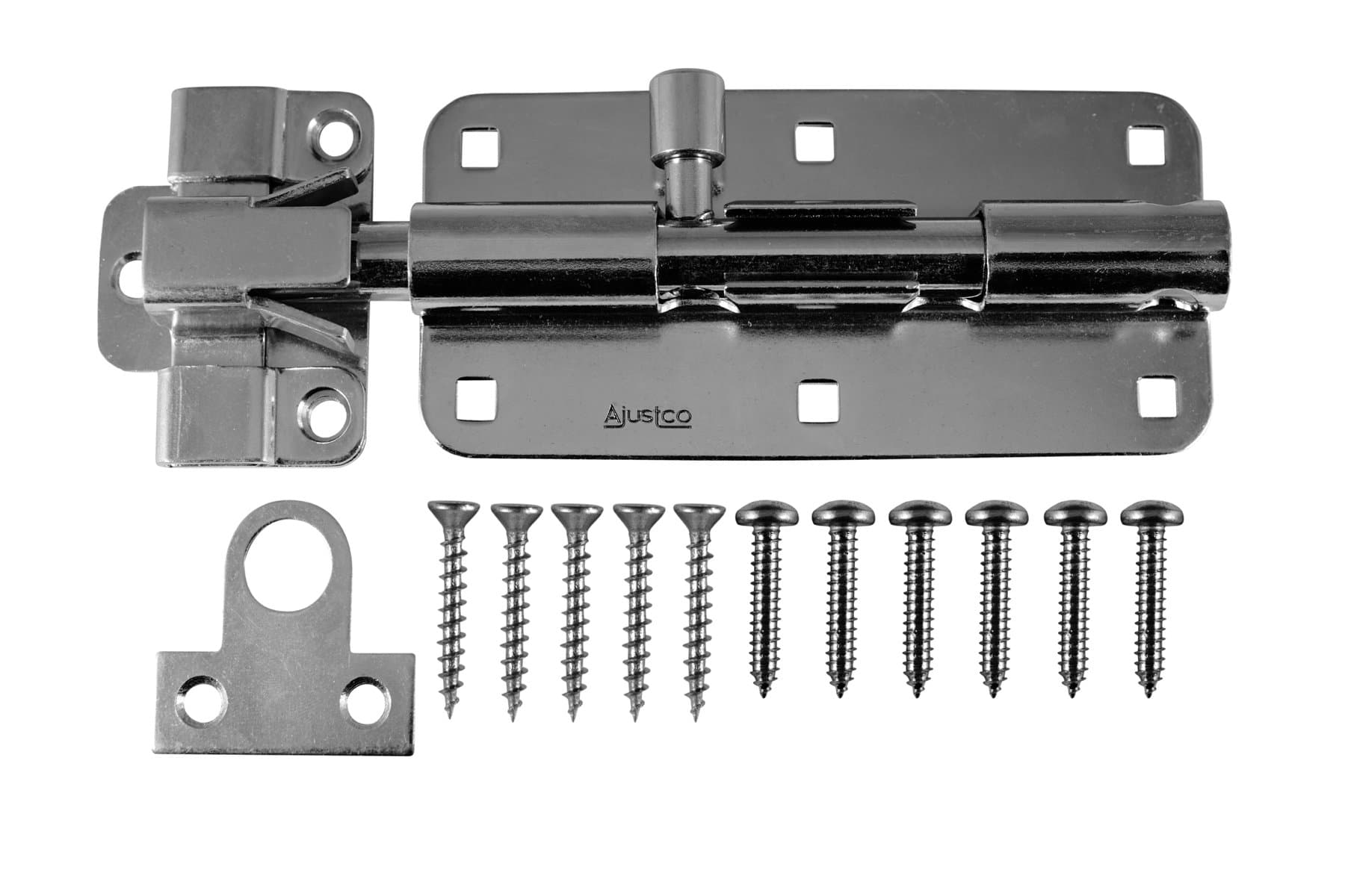 AjustLock 8 Inch Barrel Bolt, Extra Heavy Duty Lock (Stainless Steel) (Very Large Locks - Check Dimensions Before Purchase)