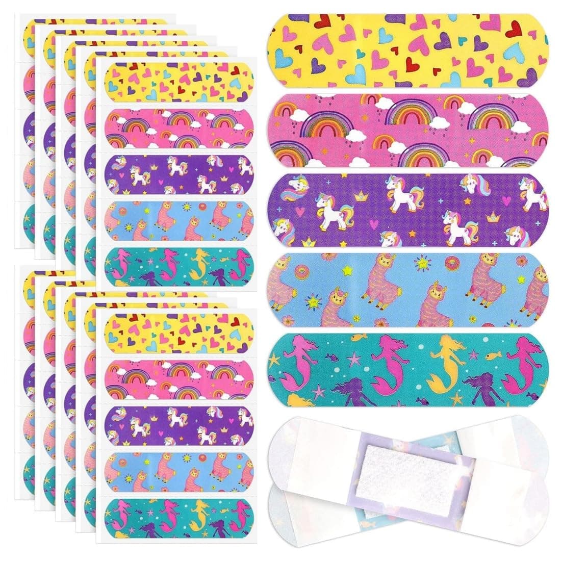 NeouthCartoon Bandages For Kids, Flexible Adhesive Colorful Strips, Waterproof Cute Bandages for Girls Repair Tape Knuckle Stickers Comfortable Protection Care (100 Pieces, 5 Styles)