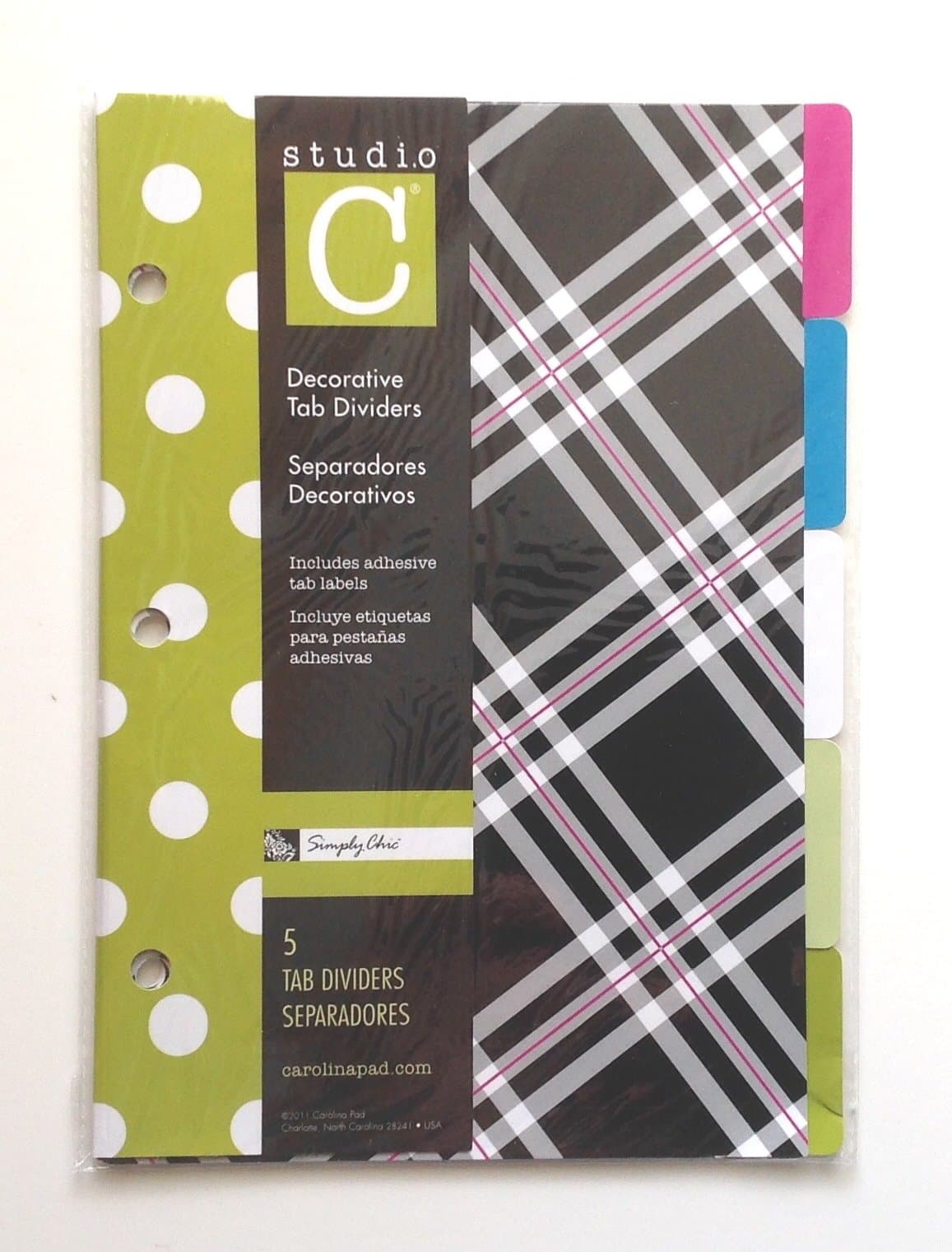 Studio C Decorative 5 Tab Dividers, 6" x 8.5" - for 8.5" x 5.5" Ring Binders, Simply Chic Design - Single Set