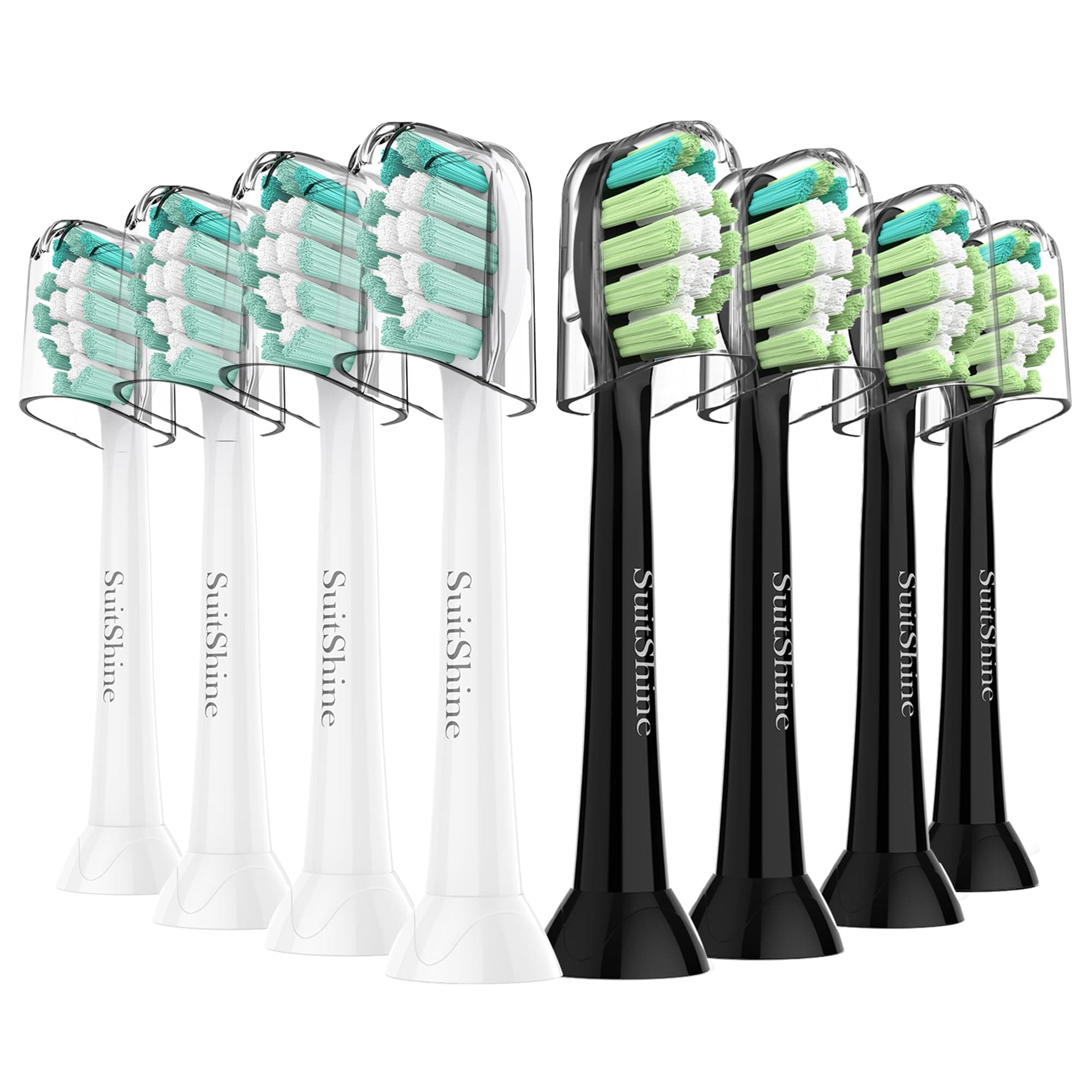SuitShine Replacement Toothbrush Heads Compatible with Philips Sonicare and More Click-on Handles 8 Pack Blackwhite