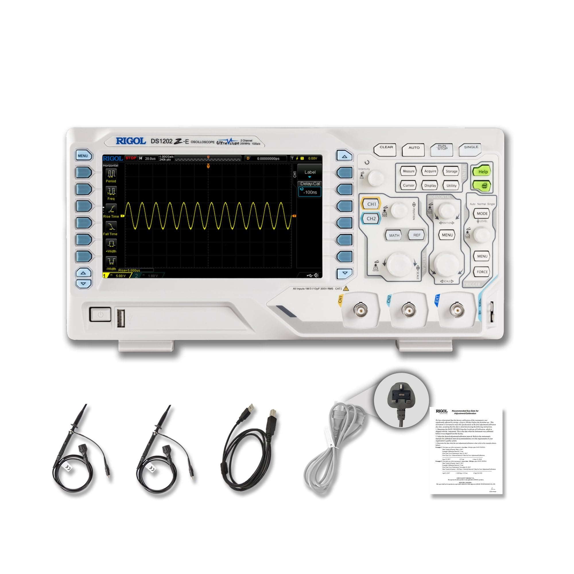 – RIGOL DS1202Z-E Digital Oscilloscope, 200MHz Bandwidth, 2 Analog Channels, 24Mpts Memory Depth, 1G Sa/s Sampling Rate, Free Trigger and Decoding Functions, 3 Years Warranty