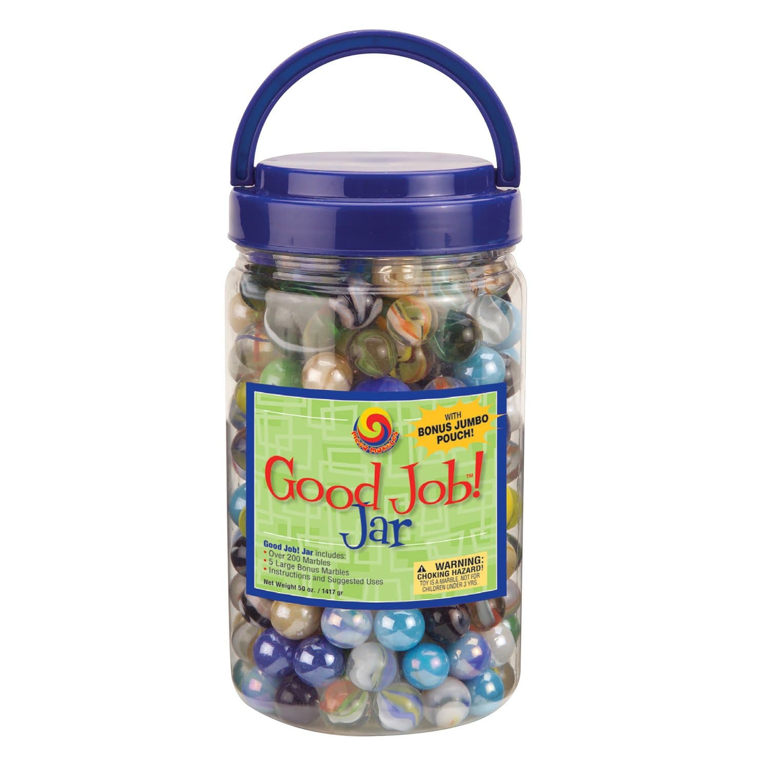 Mega Marbles Reward System for Kids Good Job Jar, Positive Reinforcement for Chores, Achievements, Or Good Behavior - Includes 200+ Marbles and Canvas Storage Bag