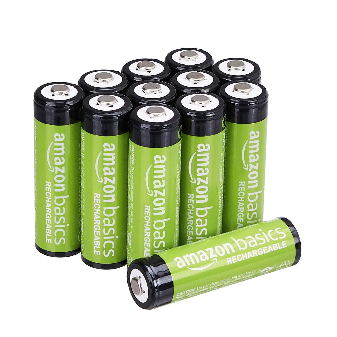 Amazon Basic Rechargeable AA NiMH Battery, High Performance, 2,000 mAh, Up to 1,000 Charges, Charged, Pack of 12