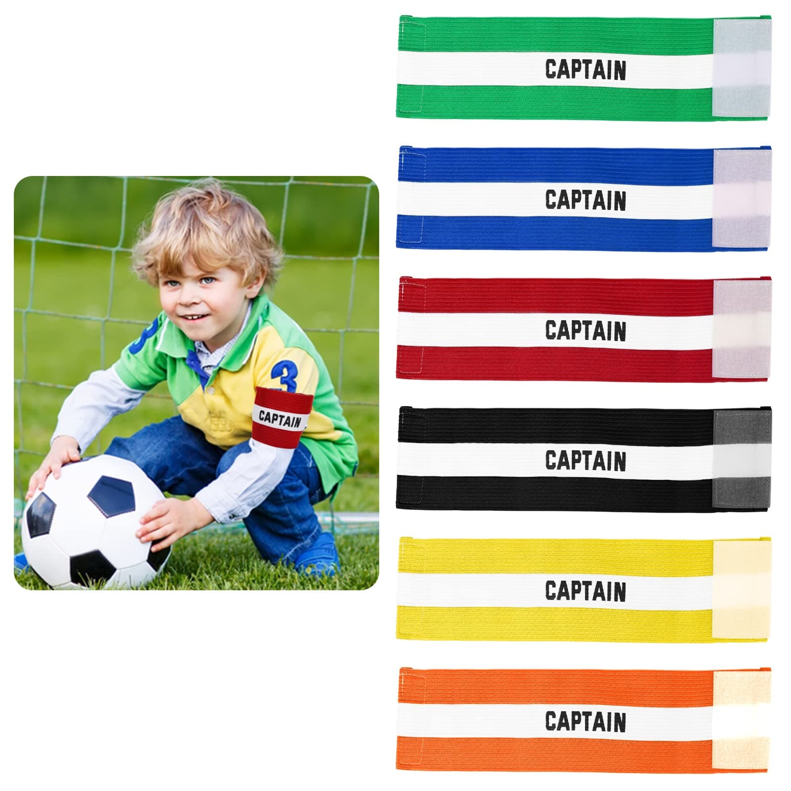 6 Pcs Captain Armband, Adjustable Football Armband for Kids Youth Adult Ball Games, Unisex Arm Bands for Multiple Sports Football Hockey Rugby Netball