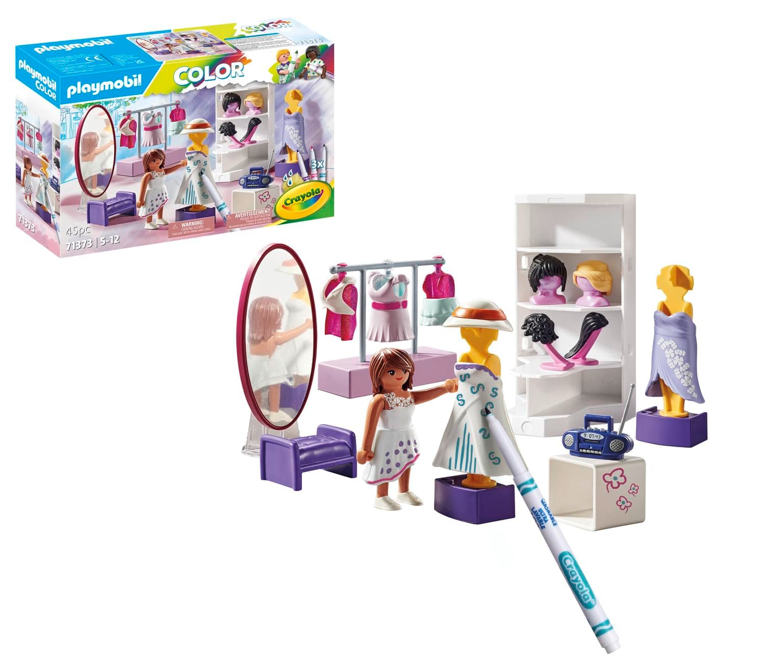 71373 Color Dressing Room, create unique designs for clothing styles, with water-soluble markers and accessories, imaginative role play, artistic play sets suitable for children ages 5+
