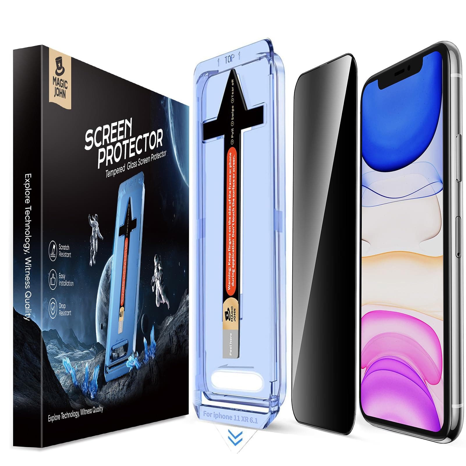 MAGIC JOHN [2 Pack] Privacy Glass Screen Protector for iPhone 11/iPhone XR 6.1 inch, Automatic Installation Dust-free, Bubble Free, HD Clear, Easy Installation
