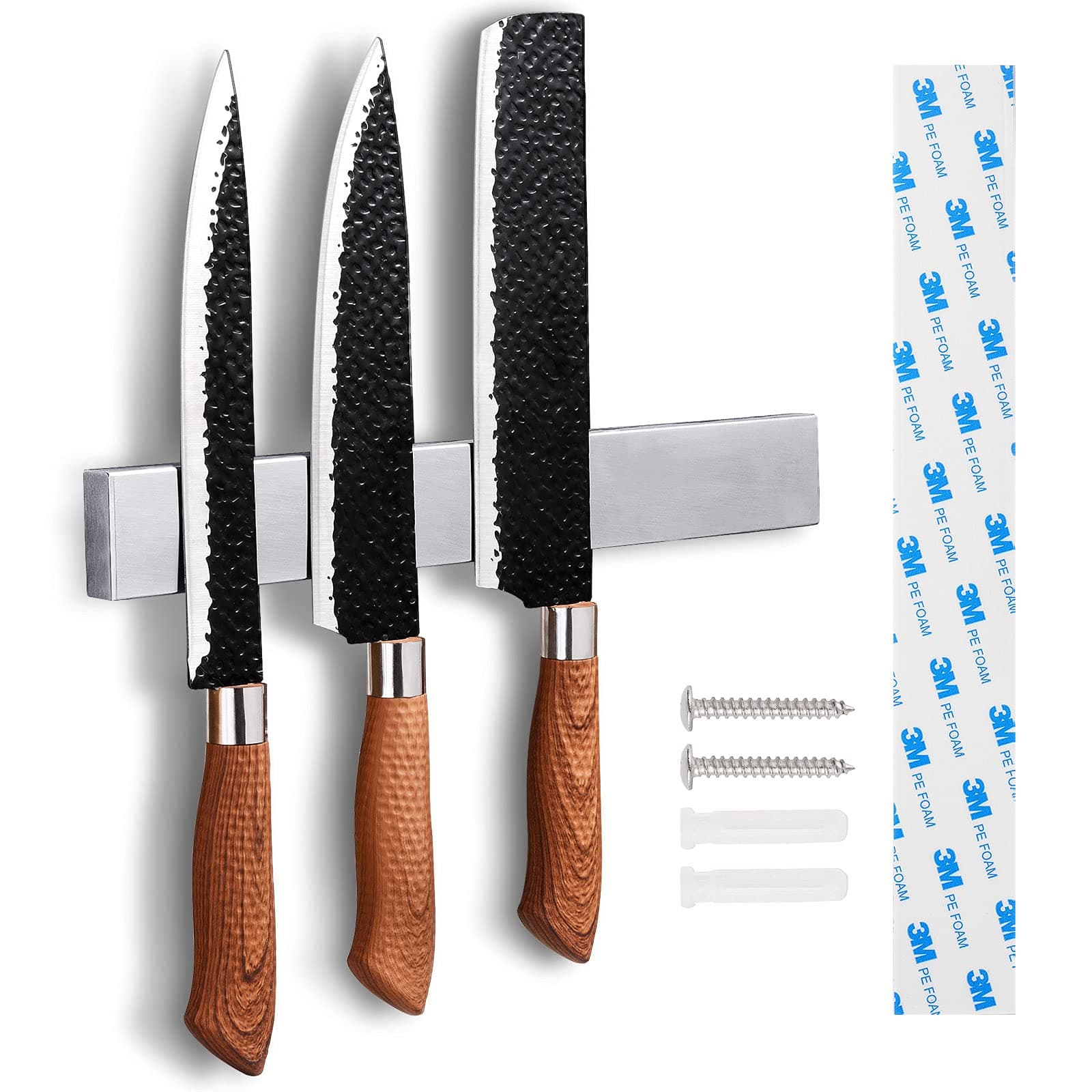 Enkrio Knife Magnetic Strip - Upgraded 15.7 Inch Stainless Steel Magnetic Knife Holder for Wall with 3M Type, Magnet Knife Strip Bar Rack for Kitchen Utensil & Tool Holder