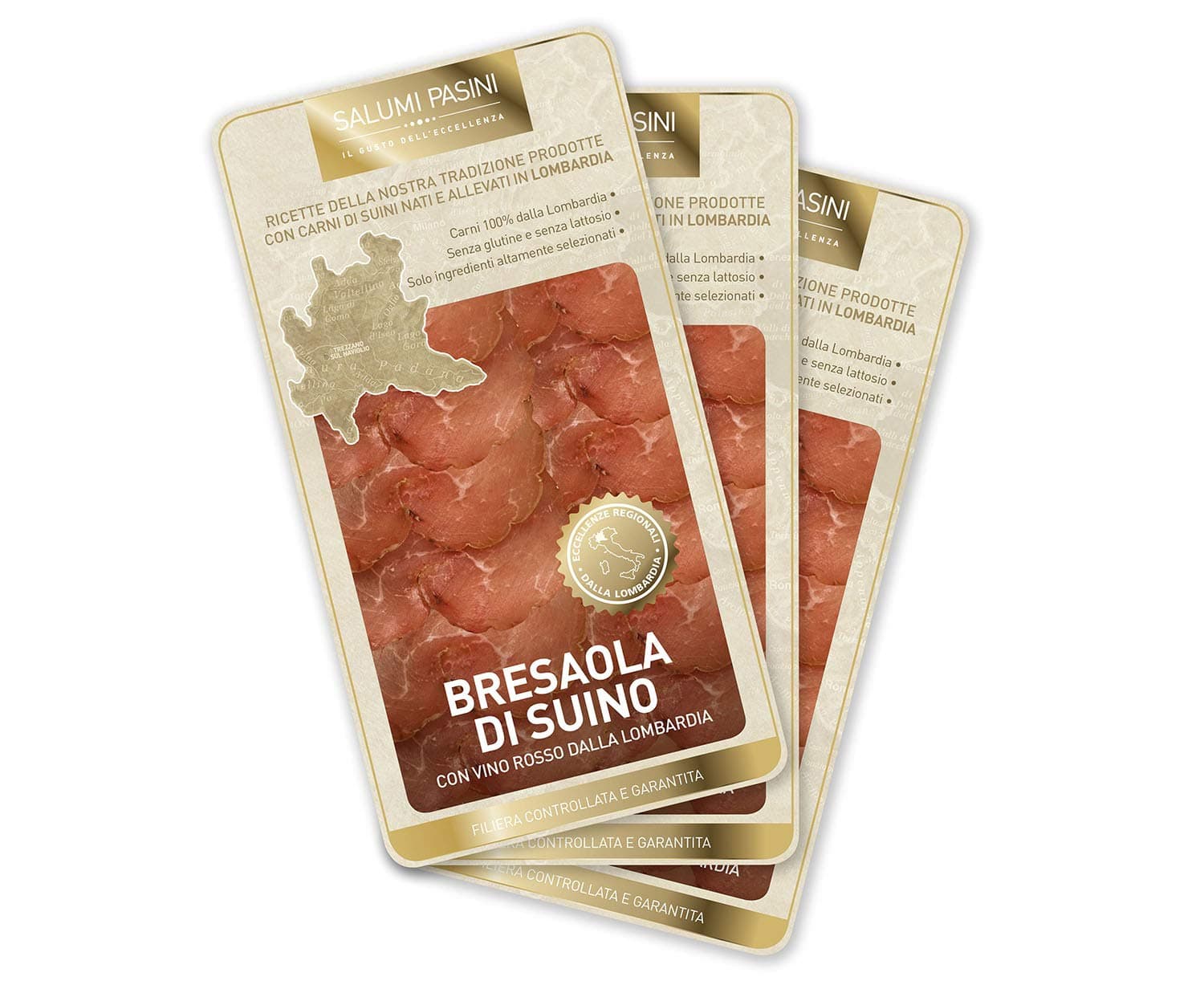 Bresaola di Suino, Pork Bresaola from Lombardy, Regional Excellences from Lombardy, 3 Trays, Salumi Pasini, 60 gr Each