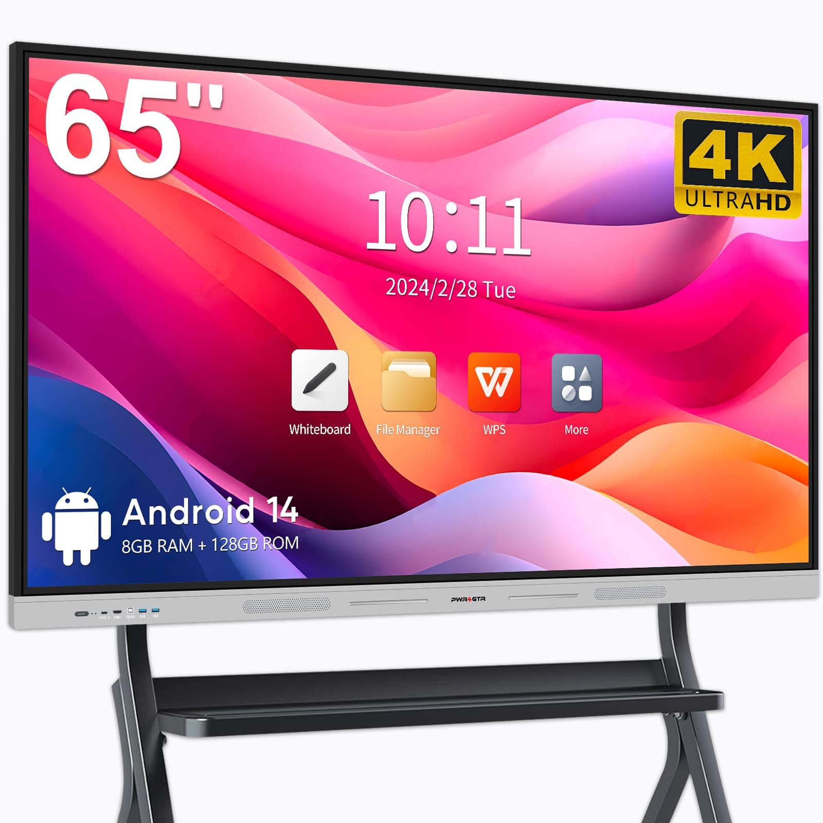 Smart Board | 65" Interactive Whiteboard | 4K UHD | Android 14 | 8+128GB | Digital Whiteboard, Electronic White Board for Classroom Home Office | Wall Mount Included