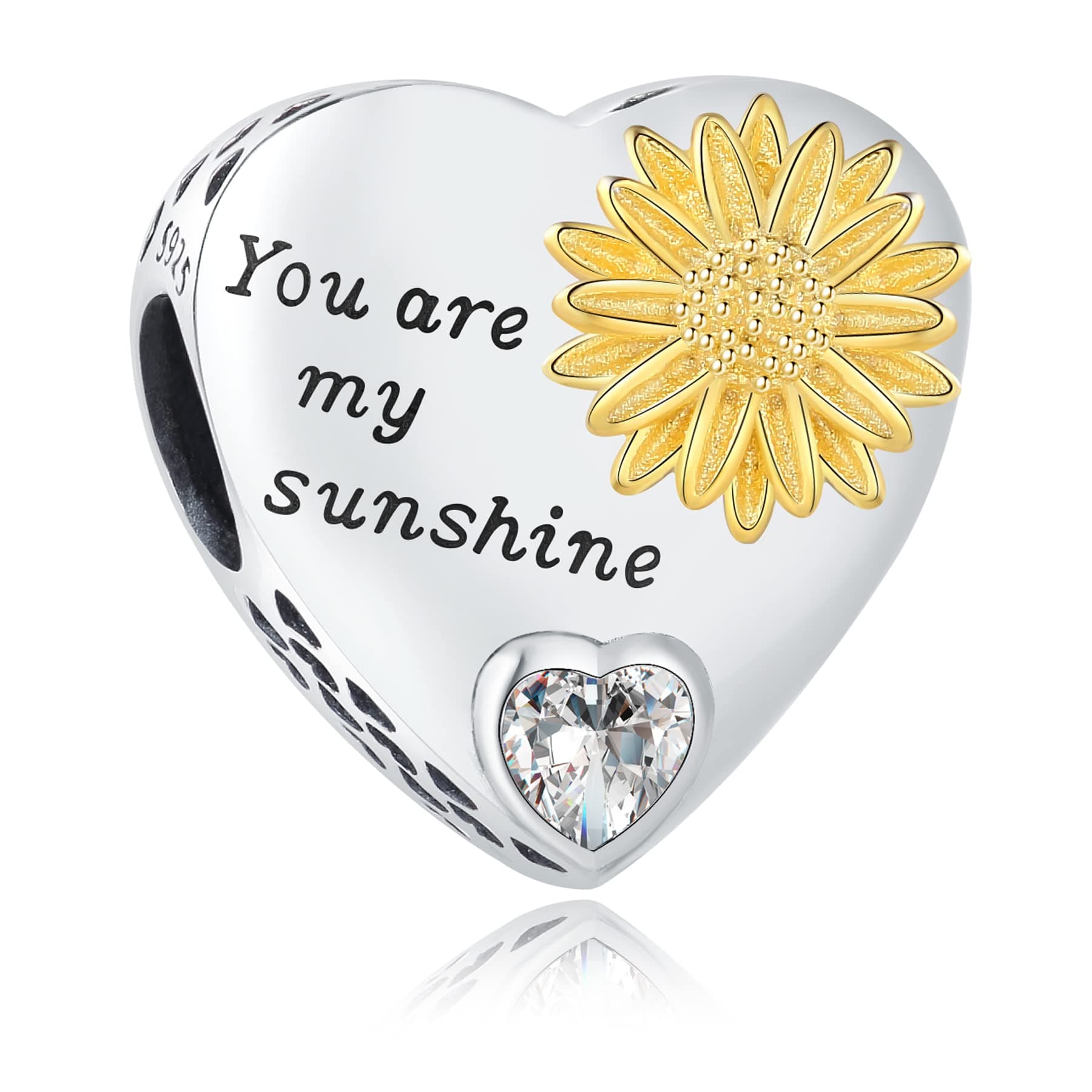 925 Sterling Silver Sunflower Charms Fit Pandora Charms Bracelet Forever In My Heart Fit Wife Mother's Day Christmas Birthday Gift
