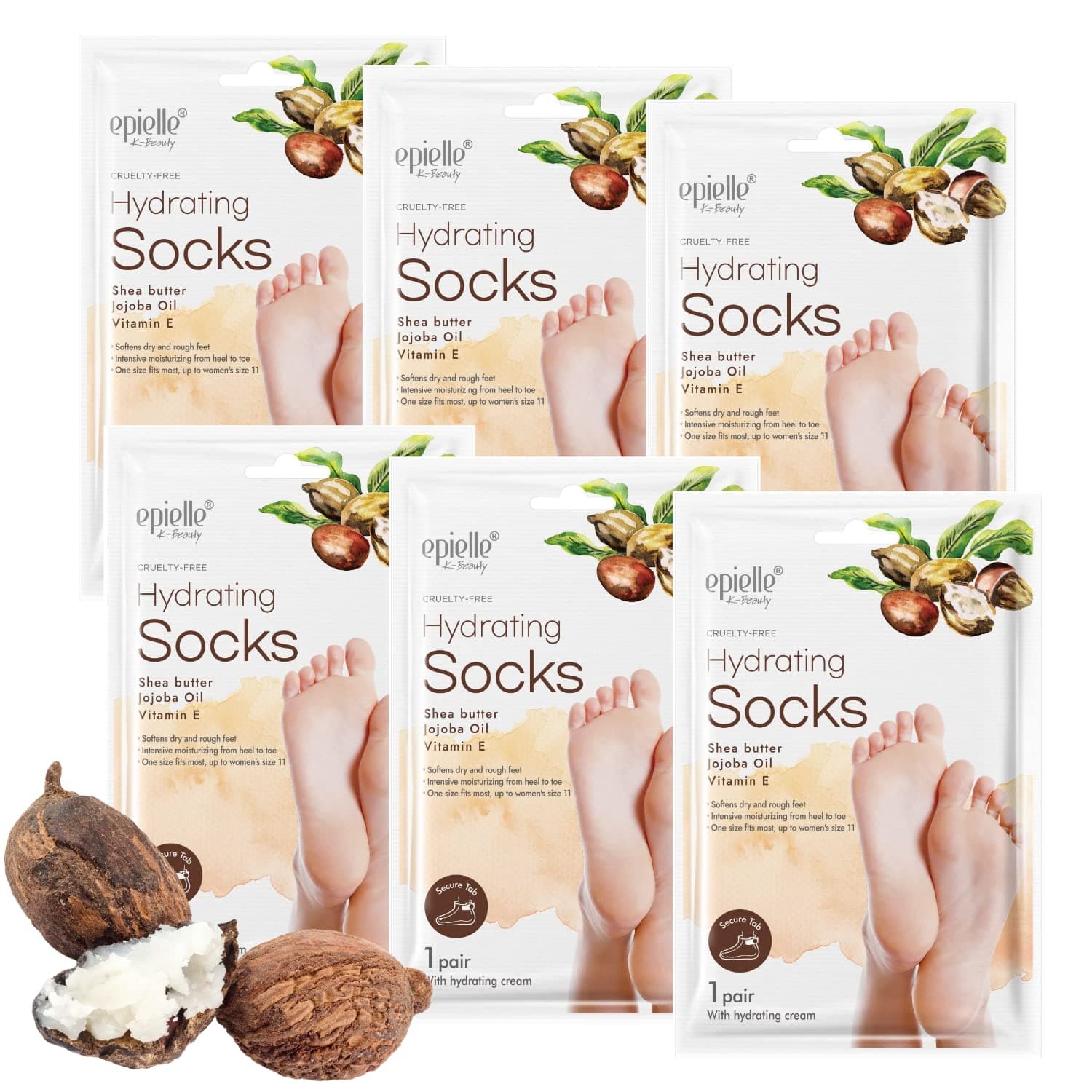 Epielle Hydrating Foot Mask 6 Pairs, Relieve and Soften with Shea Butter & Jojoba Oil, Deep Moisturizing Socks for Dry, Cracked Feet, Self Care Gifts for Women, Spa Kit, Easter Basket Stuffers