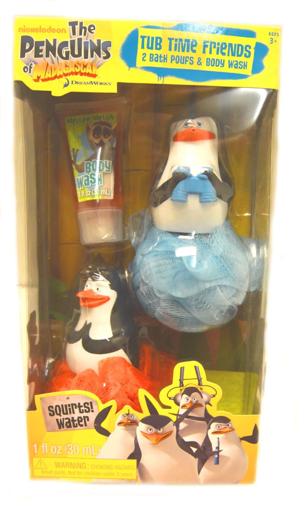 Pengiuns of Madagascar Tub Time Friends 3 Pcs Bath Gift Set - Includes 2 Bath Poufs & Body Wash