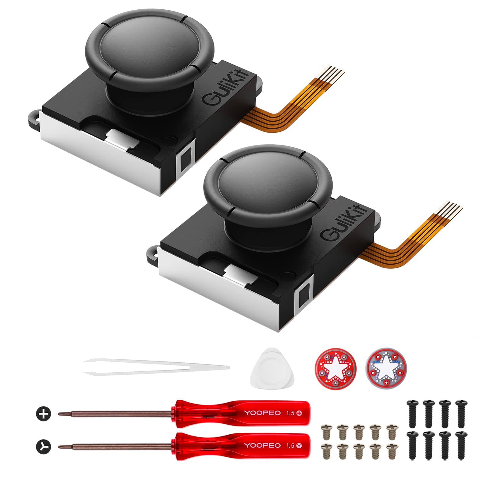GuliKit Switch Joystick Replacement,No Drift,ThumbStick for Switch Joycon Controller&Switch OLED/Switch Lite(1 Pair),Left/Right Hall Effect Sensor Joystick Repair Kit/Tools,Thumbstick Caps - 1 Pair