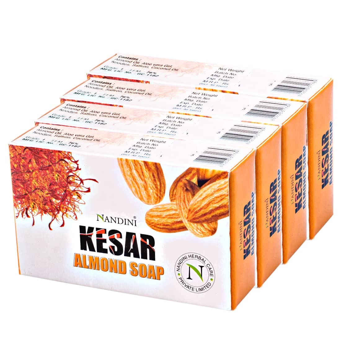 Nandini Herbal Kesar Almond Goti Facial Soap for Man & Women, 75g (Pack of 4)