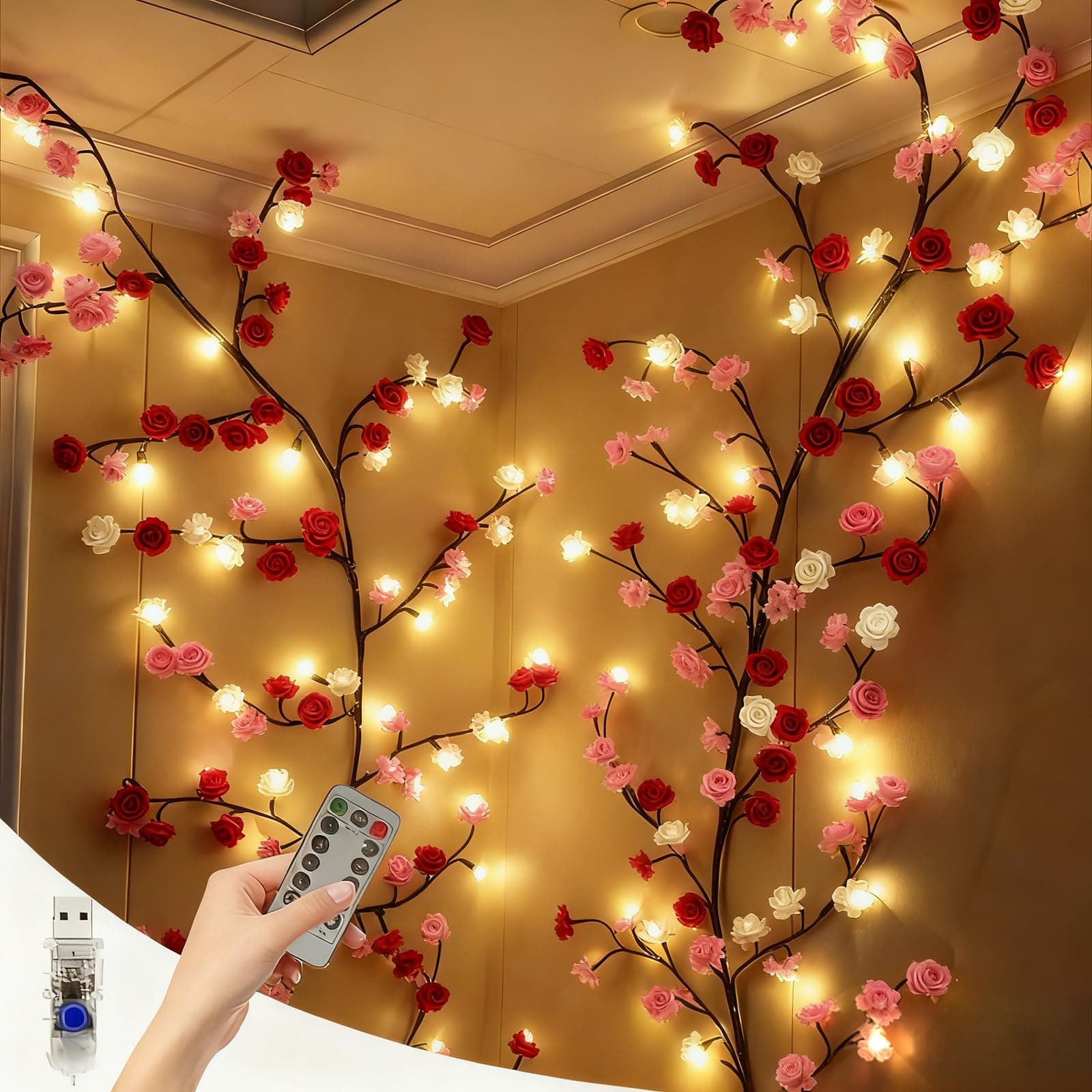 LED Tree Branch Lights for Wall Rose Lights