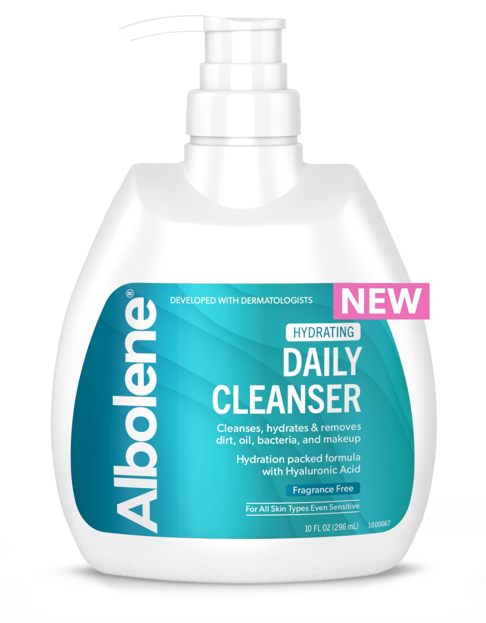 Albolene Daily Face Wash, Moisturizing Face Cleanser and Makeup Remover with Hyaluronic Acid, 10 fl oz
