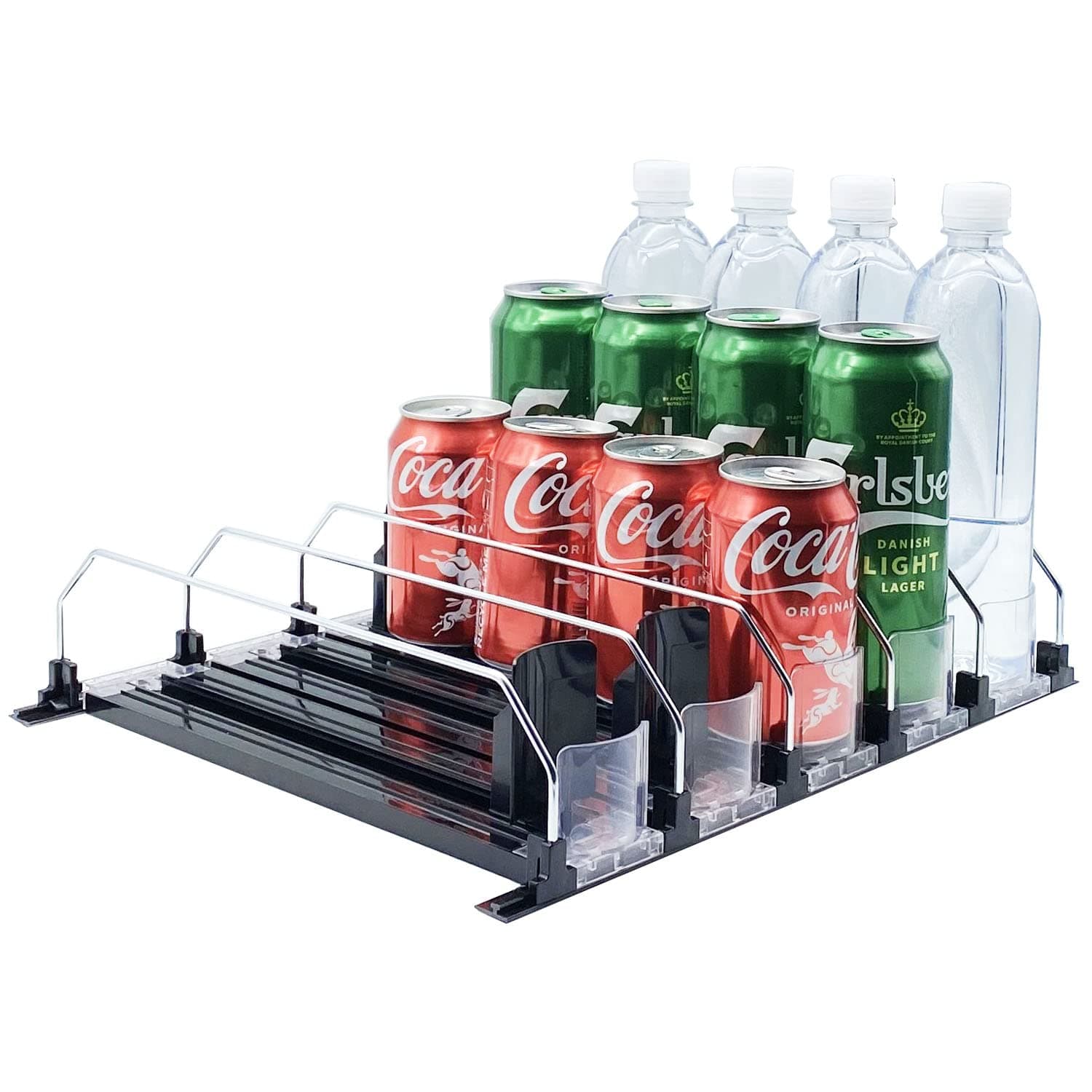 Drink Organizer for Fridge - Soda Dispenser Display with Smooth and Fast Pusher Glide - Width Adjustable (5, 31CM)