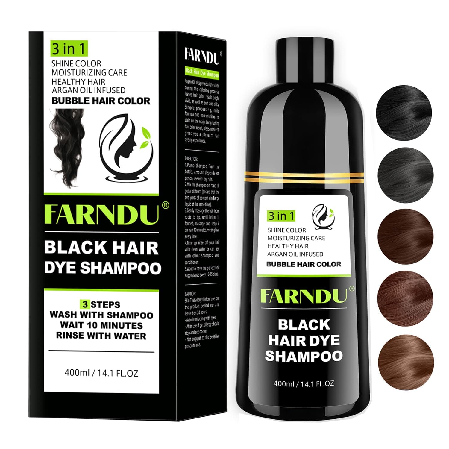 - Black Hair Dye Shampoo for Women & Men, Gray Hair Coverage Herbal Natural 3 in 1 Hair Color Shampoo, Champu para canas