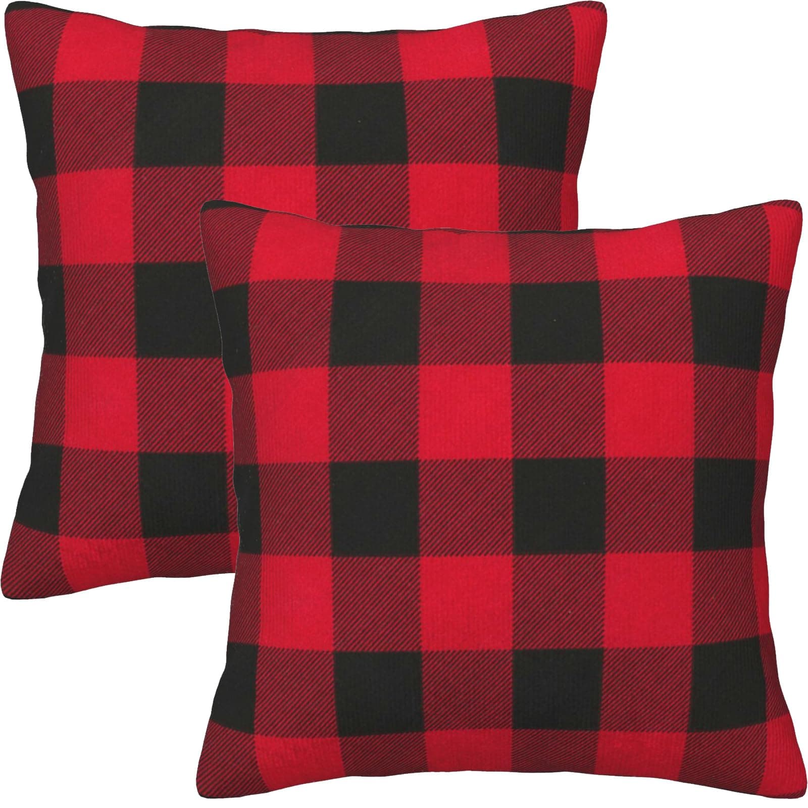 Plaid Throw Pillow Cover 18x18 Inch Cotton Cushion Cover Black and Red Buffalo Check Pillow Case for Modern Home Decor Set of 2 (Big Plaid red Black)
