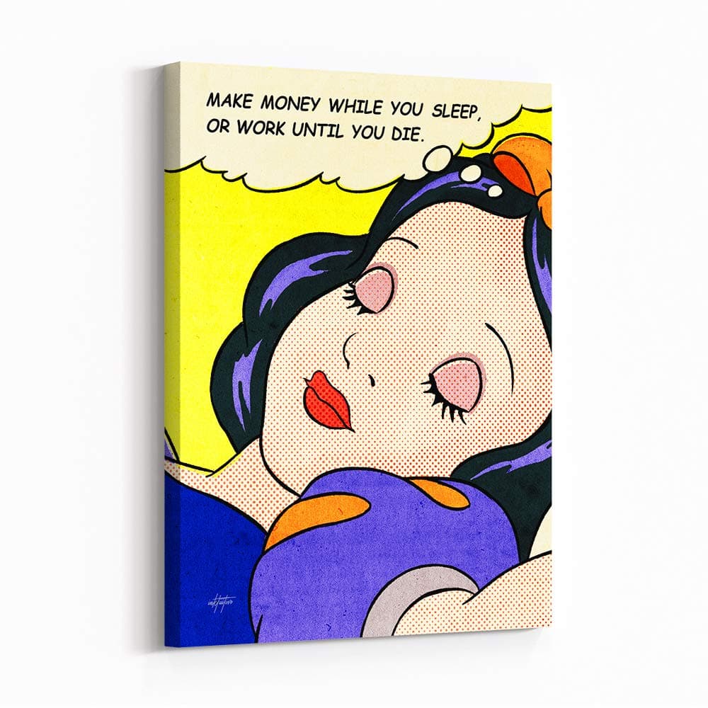 Inktuitive ‘Money Dreams’ Inspirational Wall Art | Comic Book Style Quote Canvas Print | Motivational Décor for Bedroom, Living Room & Business Office | 24 x 18 Inches