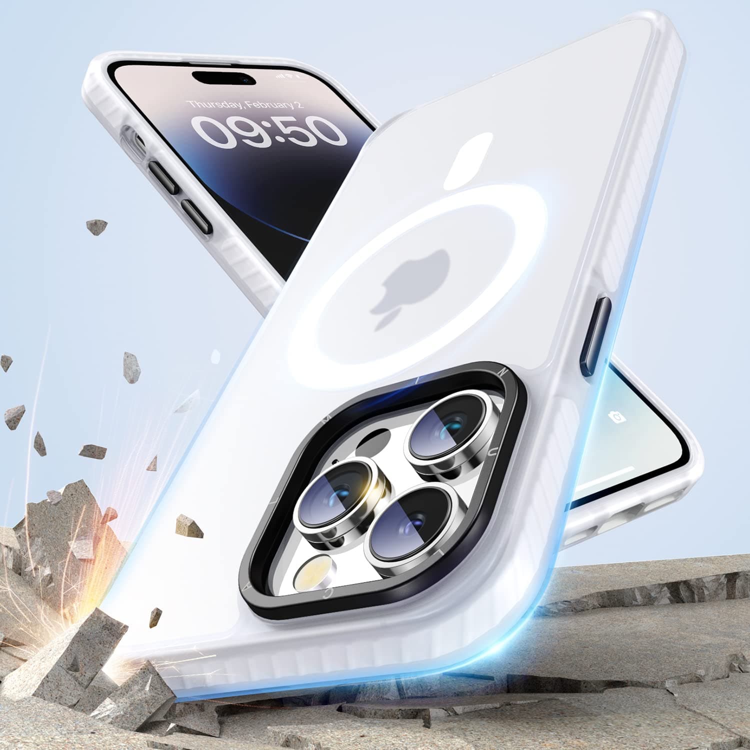 JUESHITUO for iPhone 14 Pro Max Case with Exclusive Buffer Belt [Military Protection&Full Camera Protection][Super Strong N52 Magnets][Liquid Silicone Feeling]Translucent Matte Back 6.7In(Matte Clear)