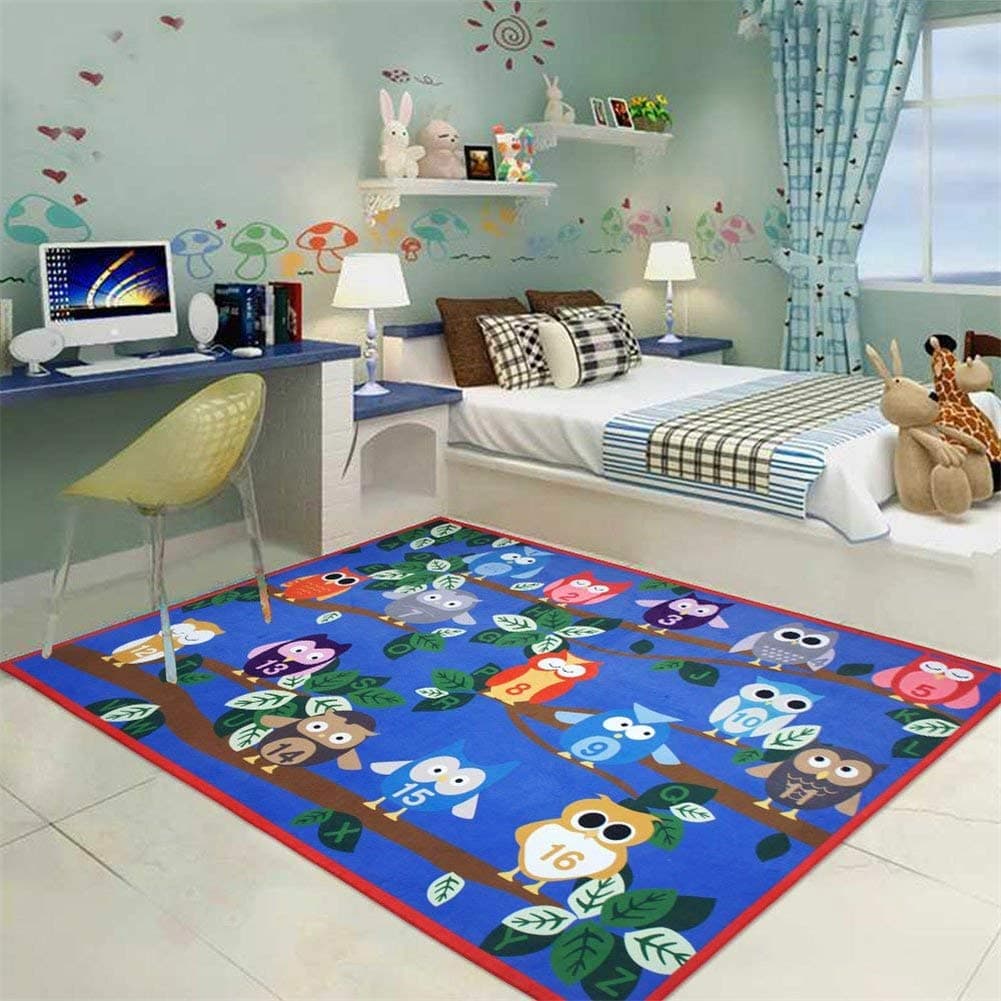 Educational Kids Area Rug, Alphabet ABC Numbers Animals Large Carpet, Non-Skid Vibrant Children Theme Playmat, for Boy Girl Playroom Bedroom Nursery Study Living Room