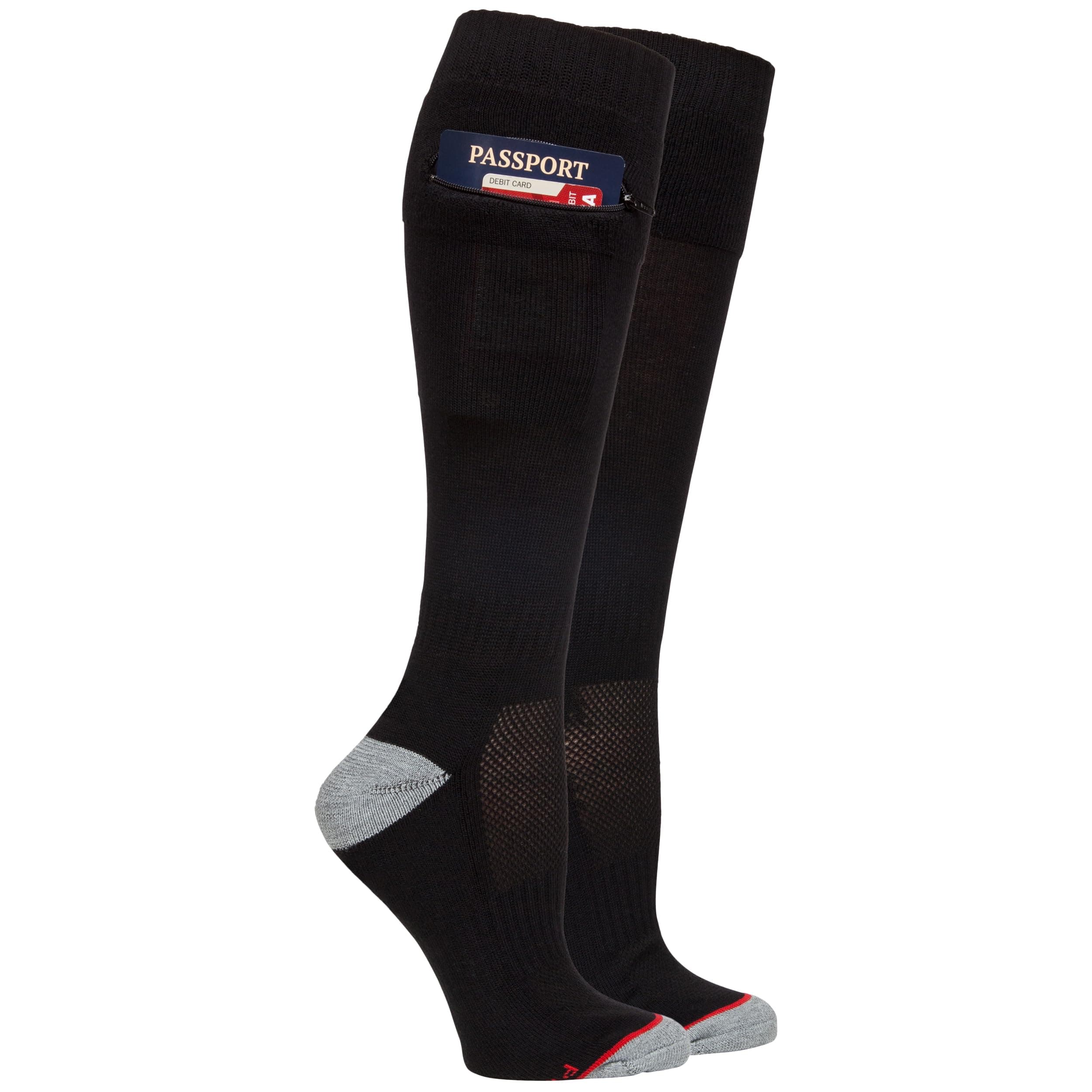 Pocket Socks Men's Travel Security Socks with Zip Pocket for Passport, ID, Key (Black, 1)