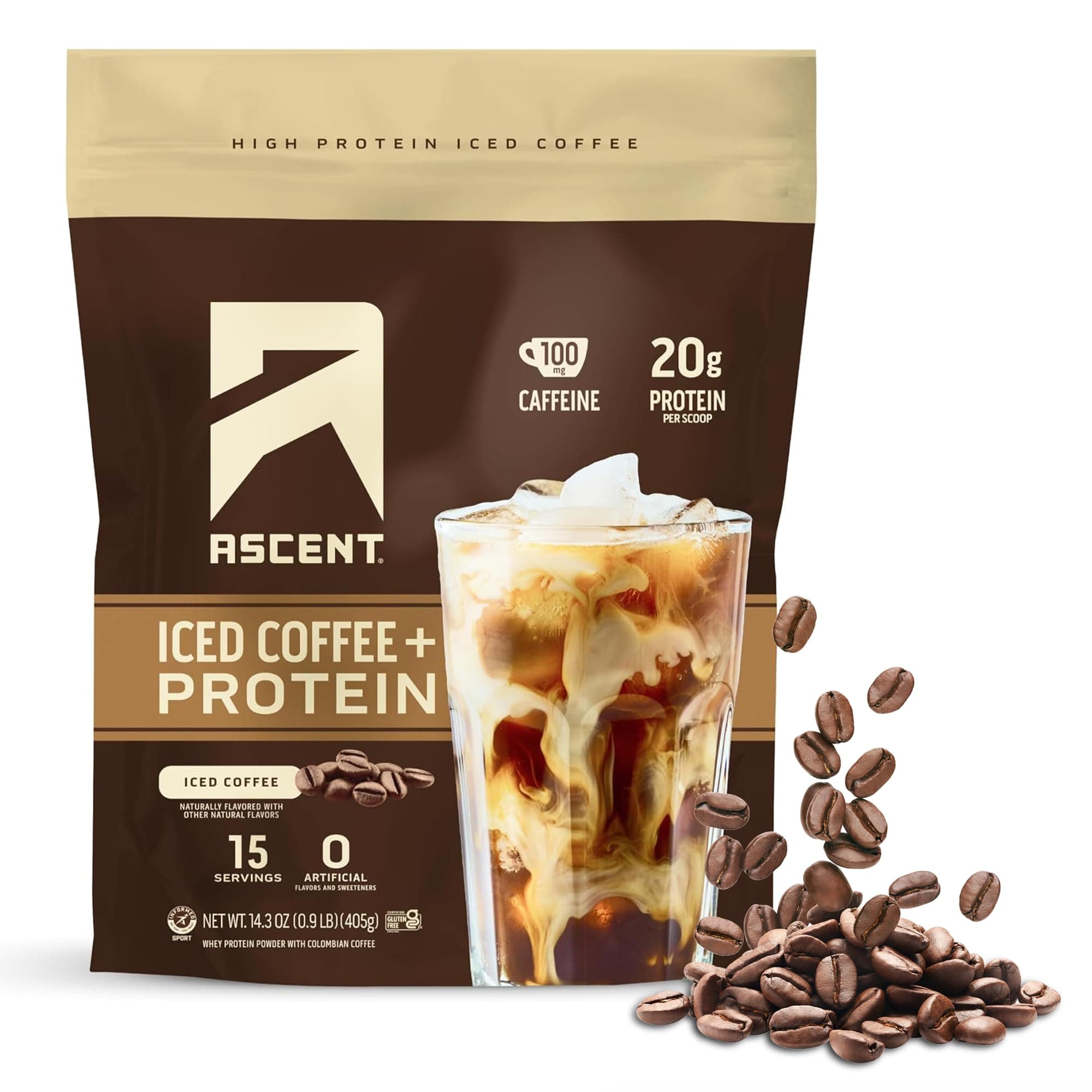 Iced Coffee Protein Powder - High Protein Coffee Powder, 20 g Protein & 100 mg Caffeine from Premium Colombian Coffee, Zero Artificial Flavors & Sweeteners - 15 Servings