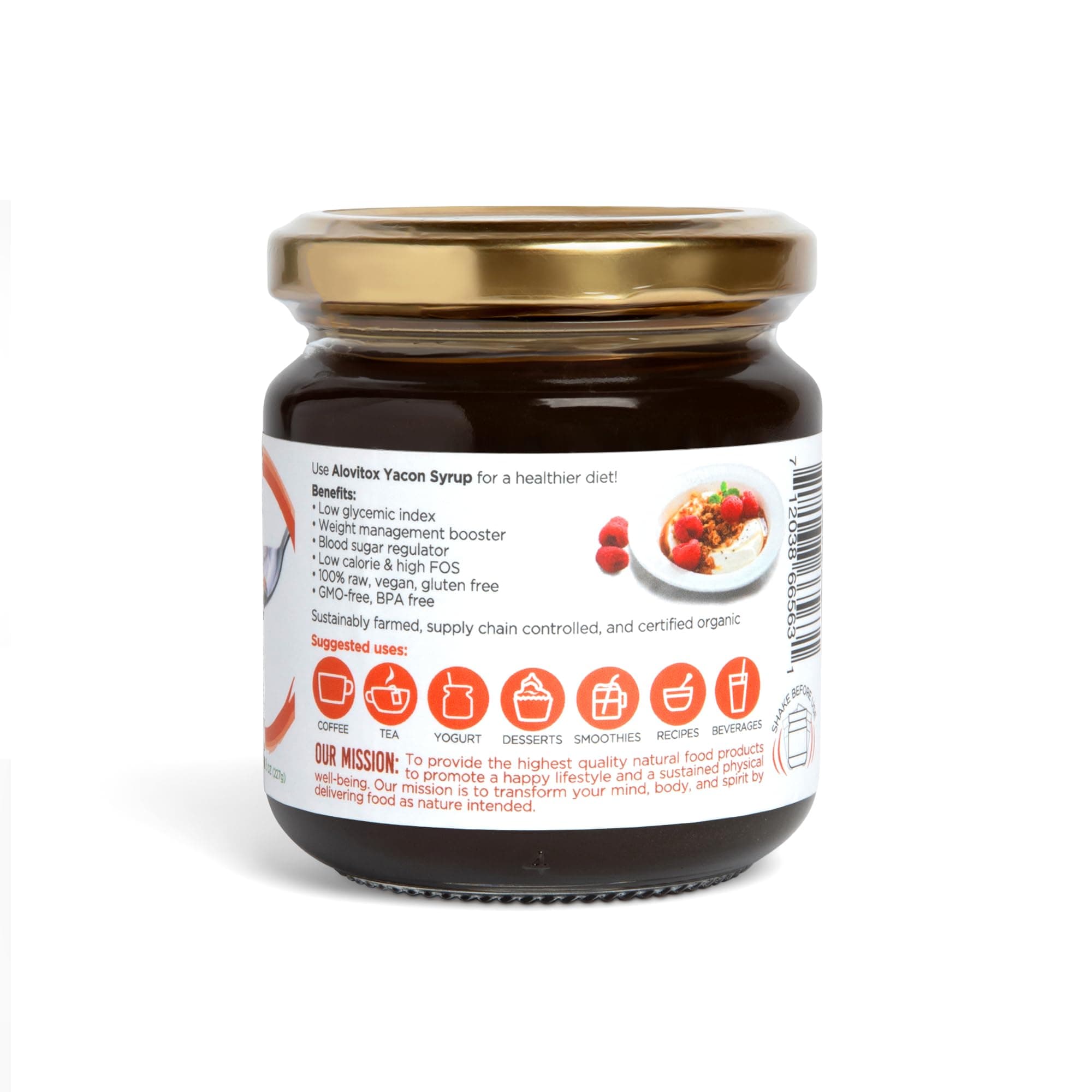 Organic Yacon Syrup by Alovitox - Natural Sweetener Rich in Antioxidants, Vitamins, Prebiotics Helps with Low Glycemic Index, Low Calorie - Organic, 8 Oz (Pack of 1)