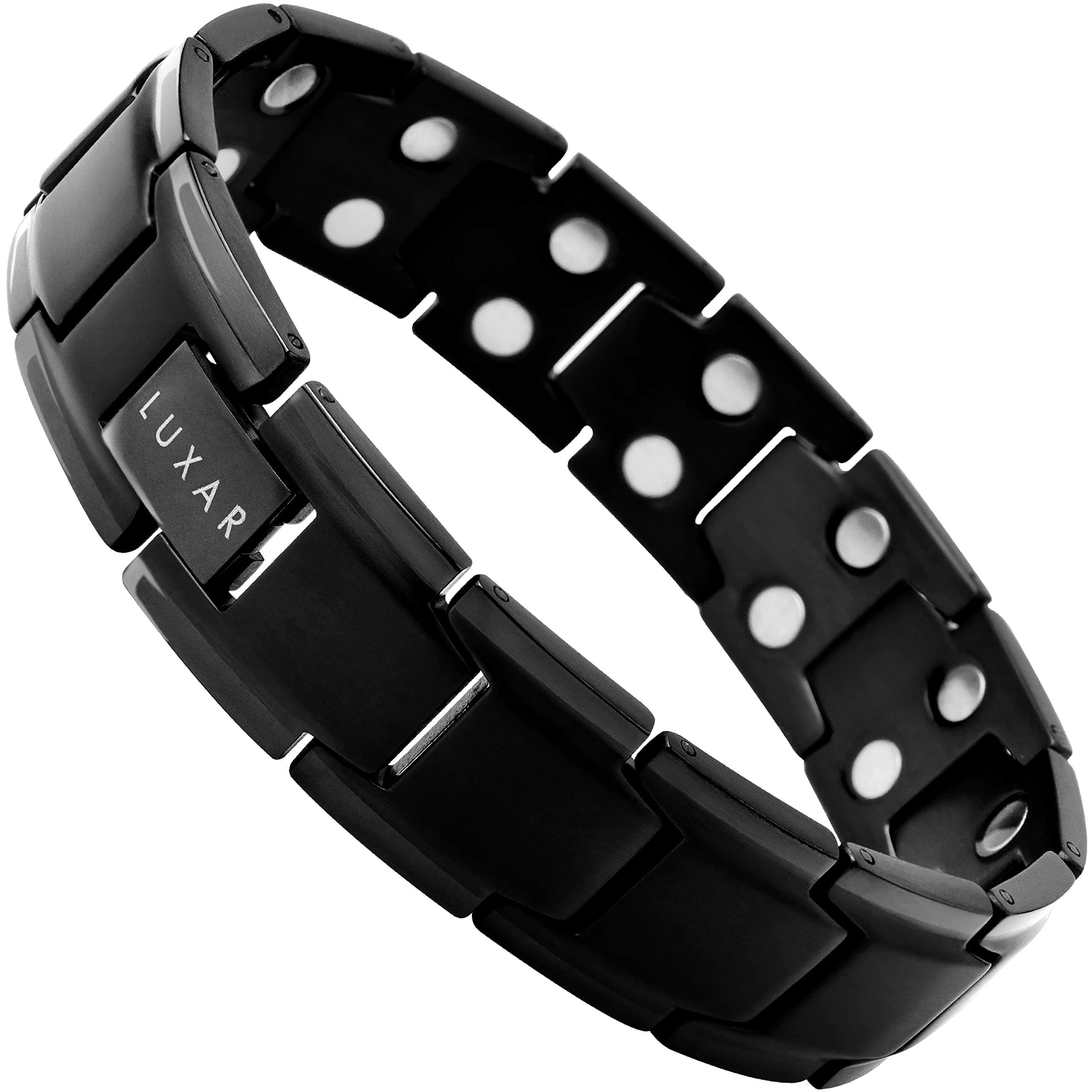 LUXAR Men's Titanium Magnetic Linked Bracelet | Double Magnet Strength with Powerful Rare-Earth Neodymium Magnets | Adjustable Length with Steel Resizing Tool (Brushed Black)