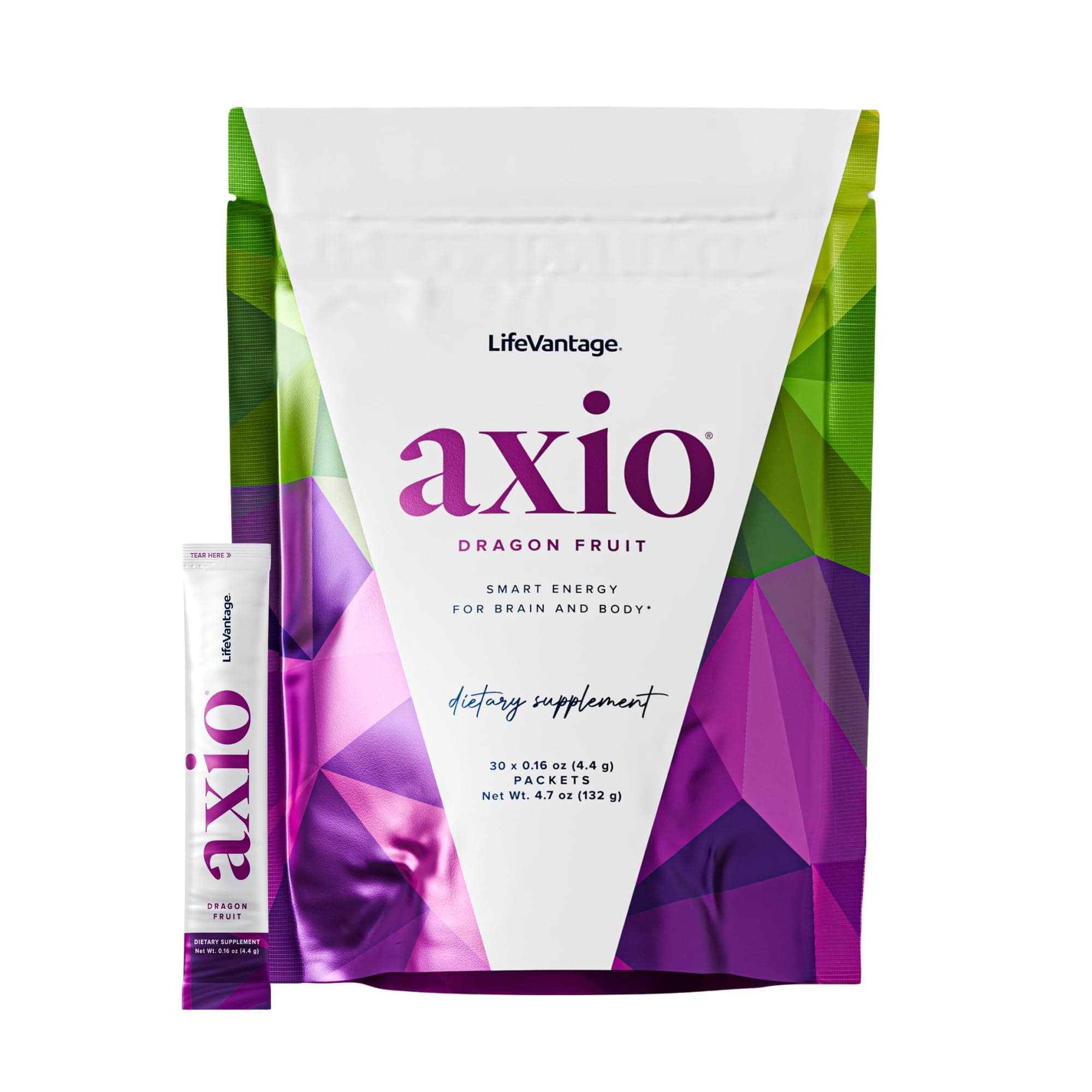 AXIO Regular Energy Drink Powder, Nootropic Supplement, Focus & Mood Support, with L-theanine, Green Tea, B Vitamins, DMAE, Quercetin & Pine Bark, Dragon Fruit, 30 Packets