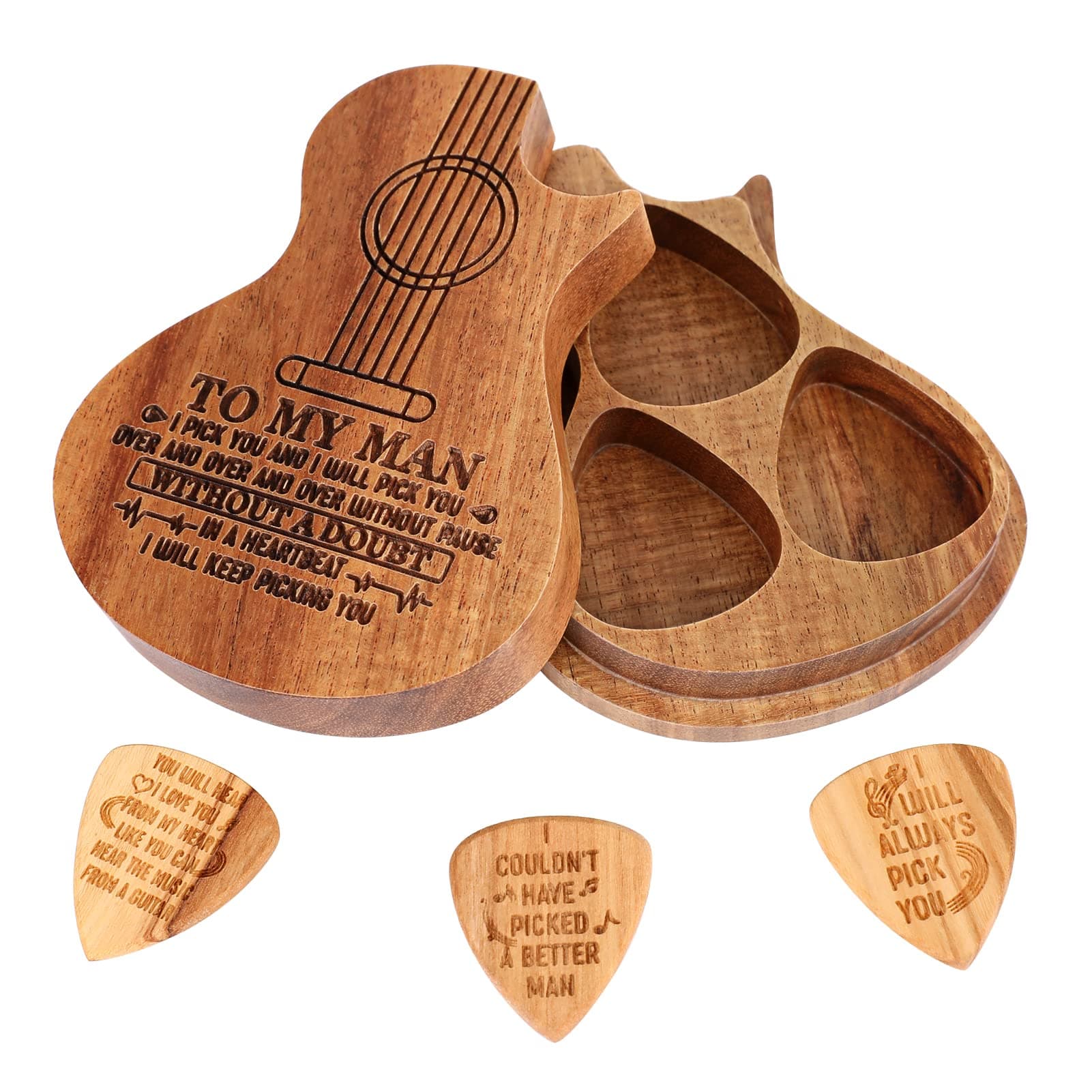Brynnl 3 PCS Wood Guitar Picks With Pick Box , Wood Guitar Plectrums For Electric, Acoustic, or Bass Guitar, Ukulele Mandolin Instrument Tool
