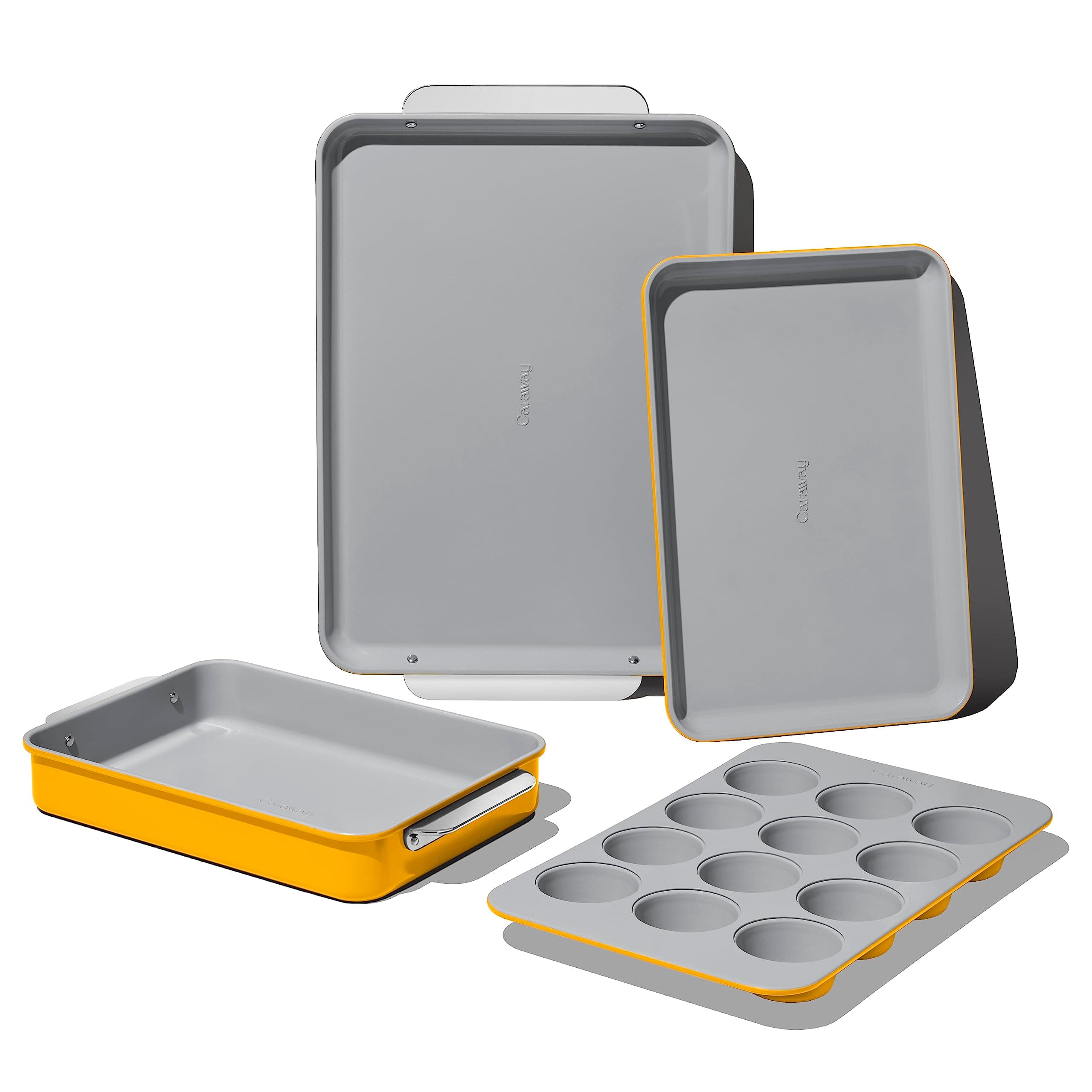 Caraway Non-Stick Ceramic Bakeware Set of 5 - Baking Sheets Assorted Baking Pans & Storage - Aluminum Plated Steel Body - Non-Toxic PTFE & PFOA Free - Marigold