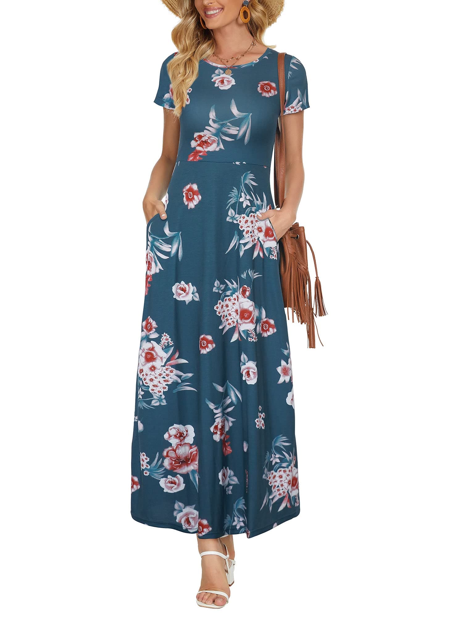 ZABERRY Floral Dress Bohemian Maxi Navy Boho Summer Dresses for Women Navy Floral XL