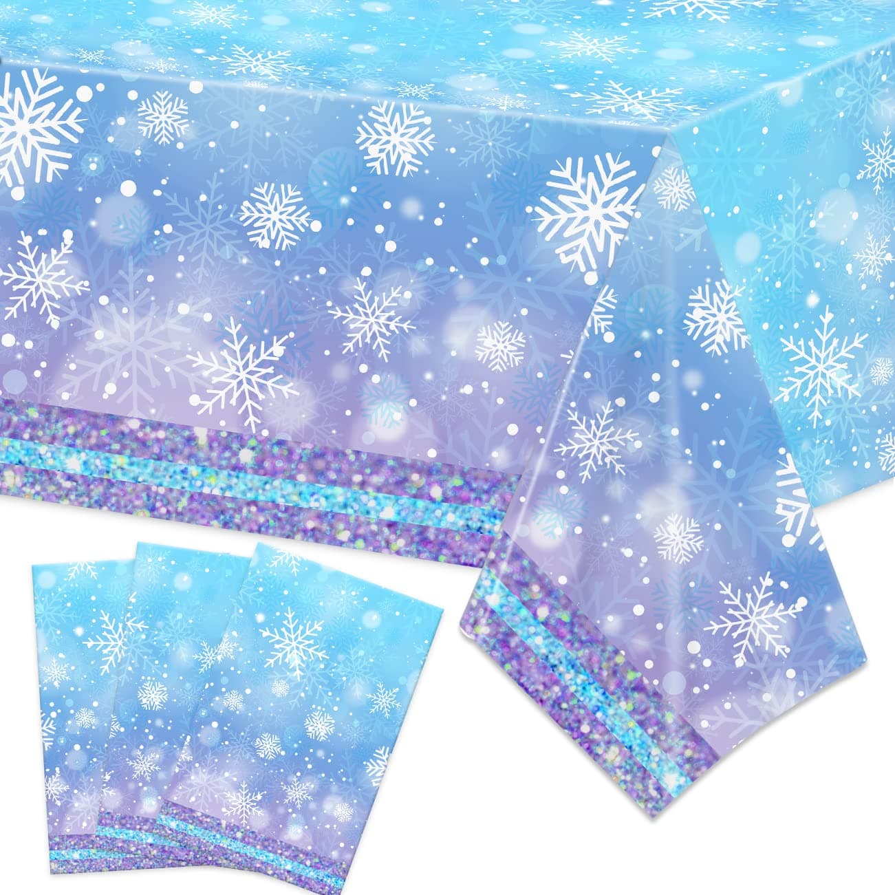 3 Pcs Snowflake Tablecloth, Snowflake Birthday Party Decorations Blue White Snowflake Disposable Plastic Rectangle Table Cover Winter Wonderland Snowflake Theme Birthday Party Supplies 70"x 43"