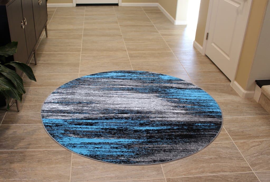 Masada Rugs, Modern Contemporary Round Area Rug Blue Grey White Black (5 Feet X 5 Feet) Round