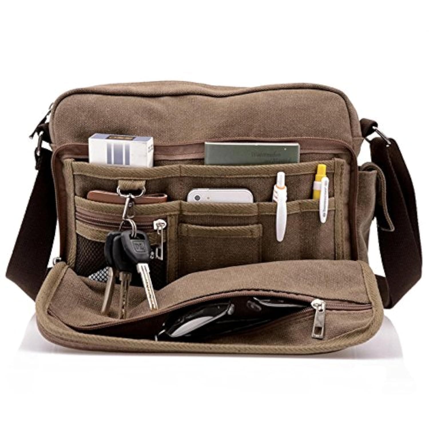 Men's Multifunctional Canvas Messenger Handbag Outdoor Sports Over Shoulder Crossbody Side Bag