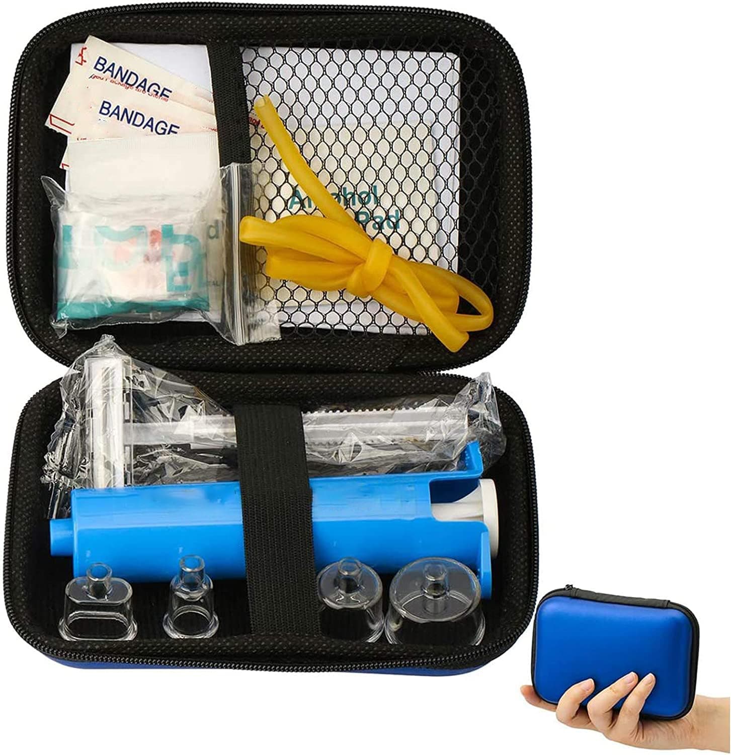 Snake Bite Kit, Bee Sting Kit, Emergency First Aid Supplies, Venom Extractor Suction Pump, Bite and Sting First Aid for Hiking, Backpacking and Camping. Includes Bonus CPR face Shield (Blue)