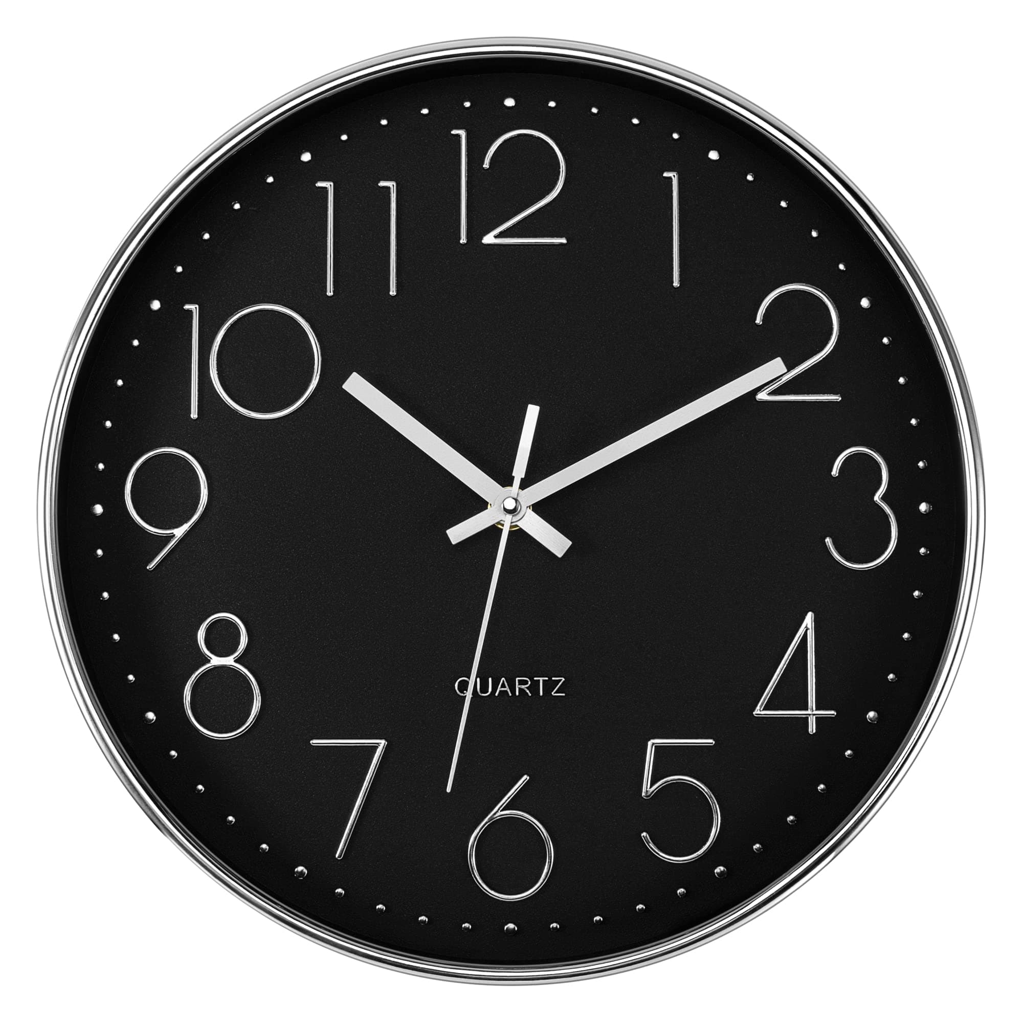 FoxtopSilent Non-Ticking Round Modern Quartz Decorative Battery Operated Wall Clock for Living Room Bedroom Kids Room Office School (Black Silver, 12 inch)